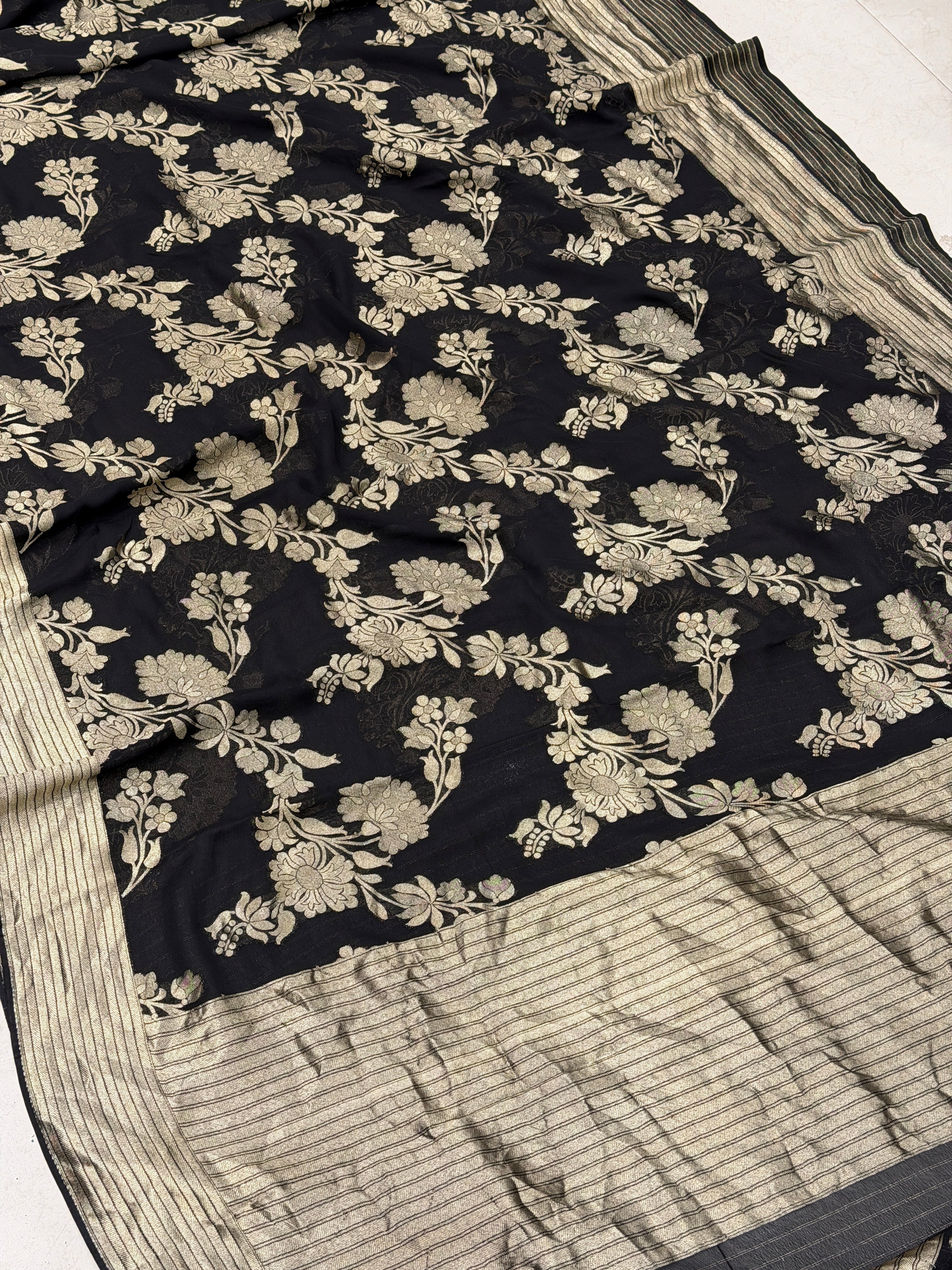 Black Banarasi Khaddi Georgette Zari Jaal Saree