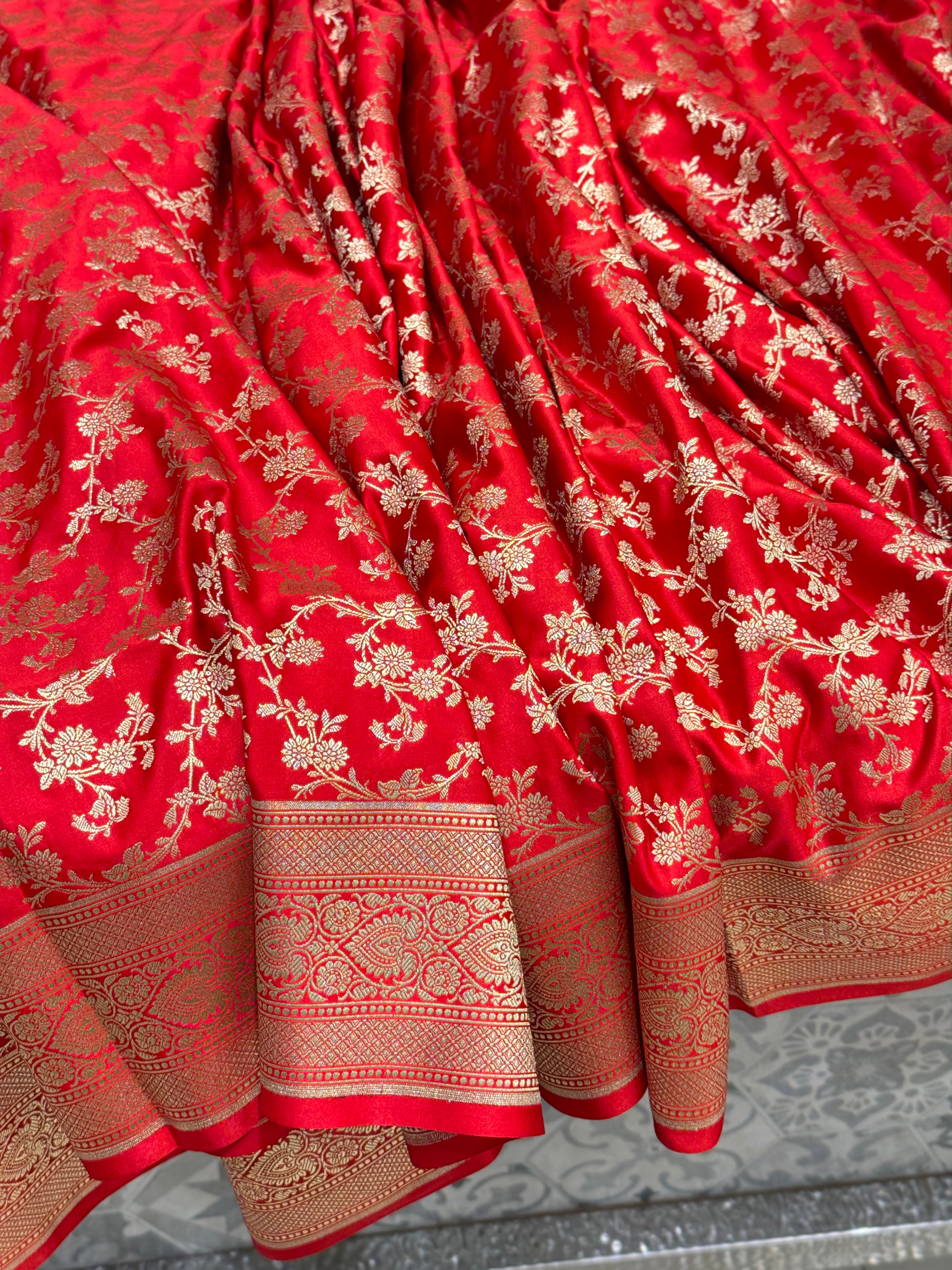 Red Banarasi Silk Jaal Saree