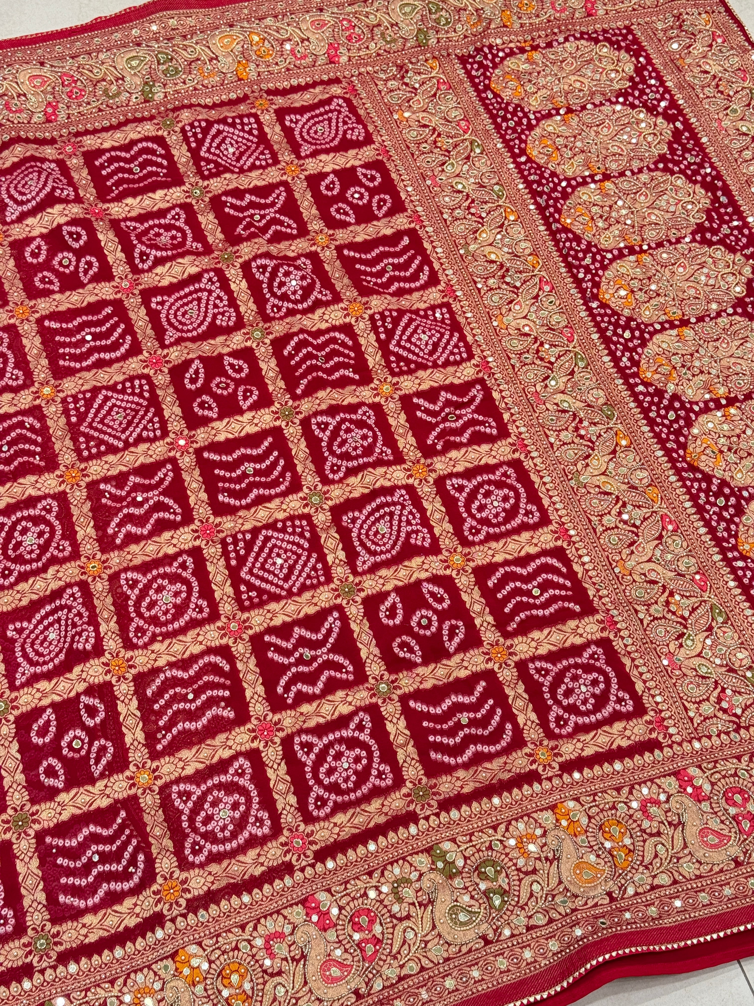 Red Gharchola Moti Hand Embroidery Saree