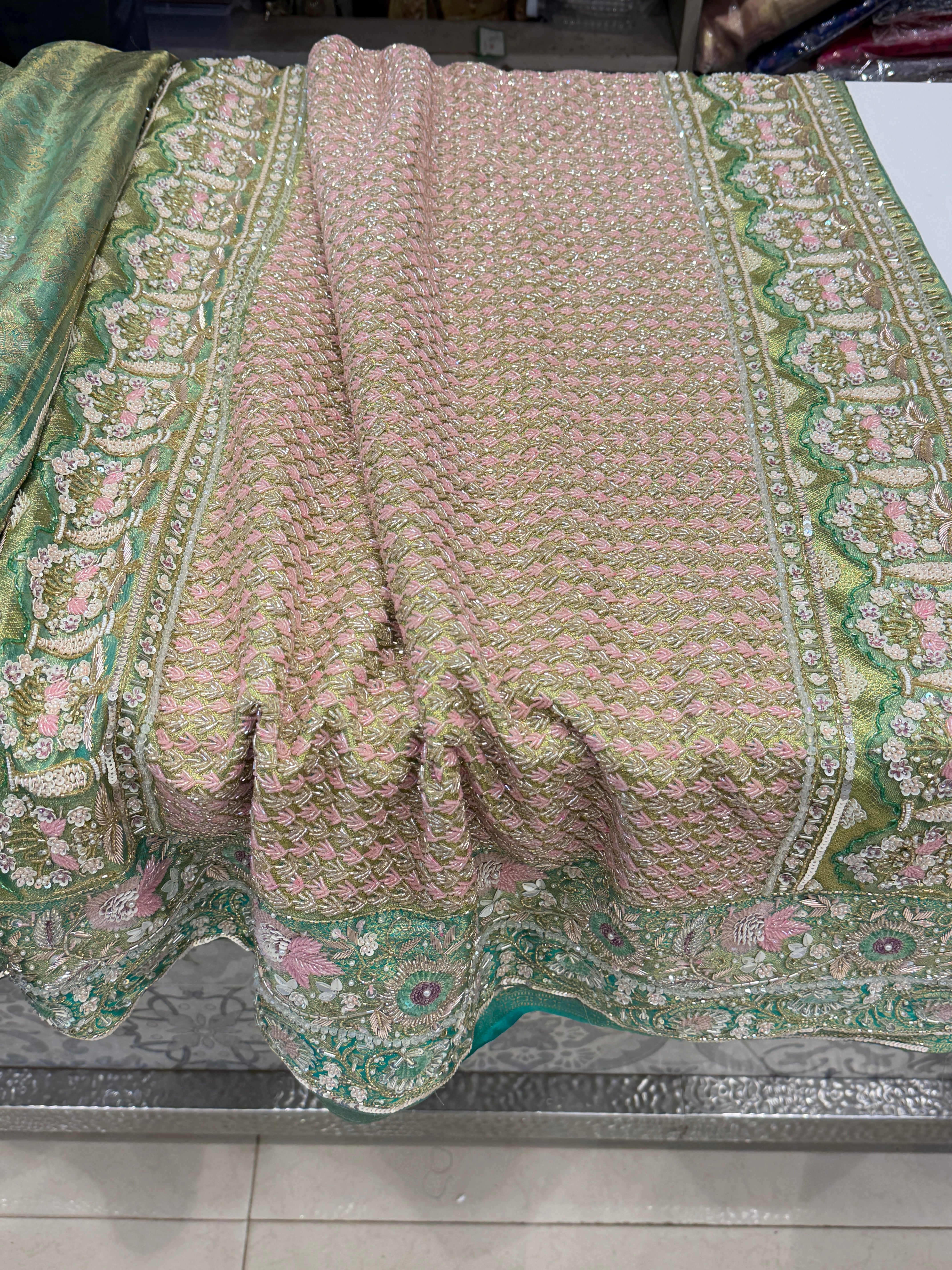 Green Floral Tissue Kanjivaram Hand Embroidery Saree