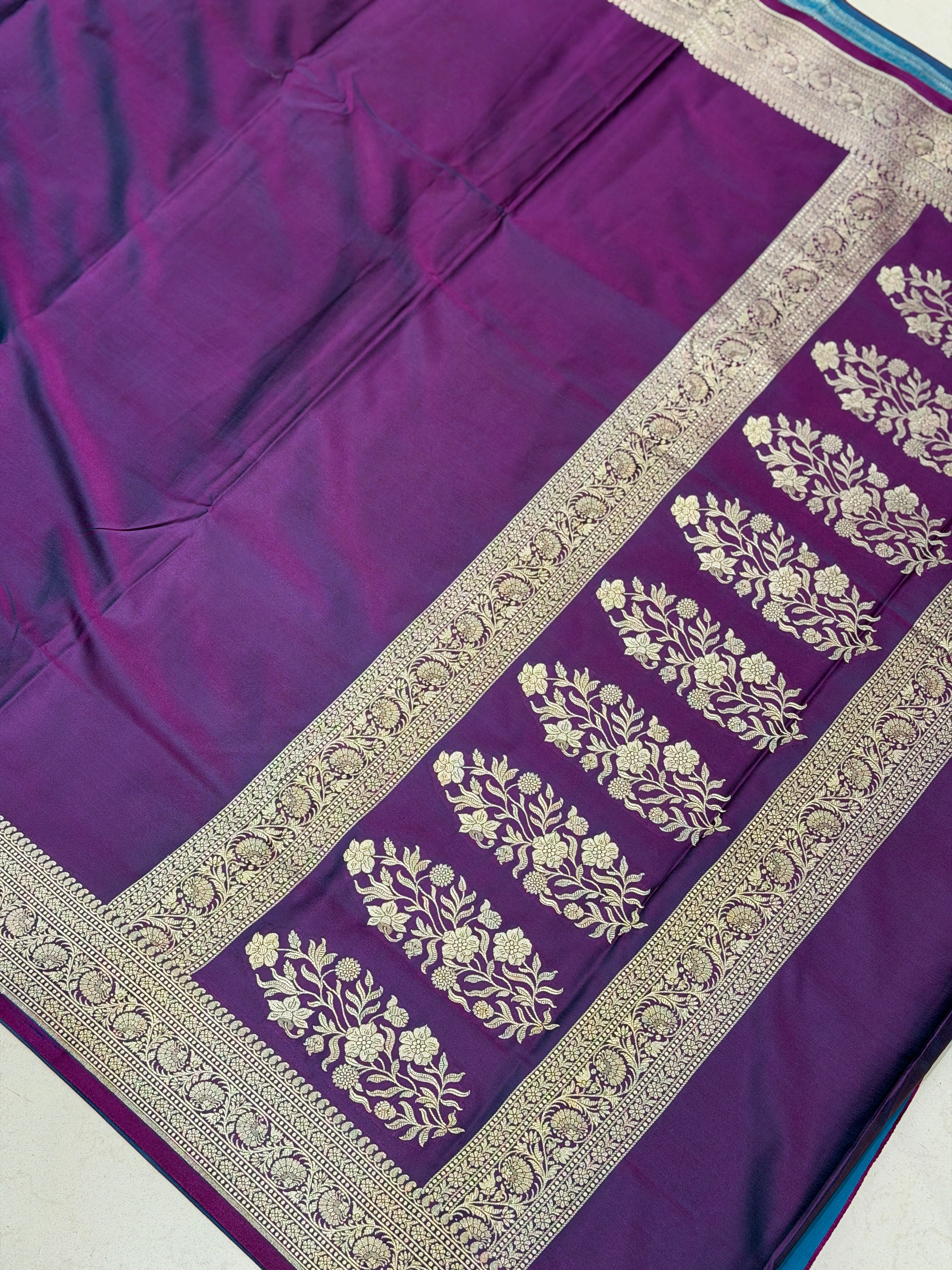 Violet Banarasi Silk Plain Body Border Saree