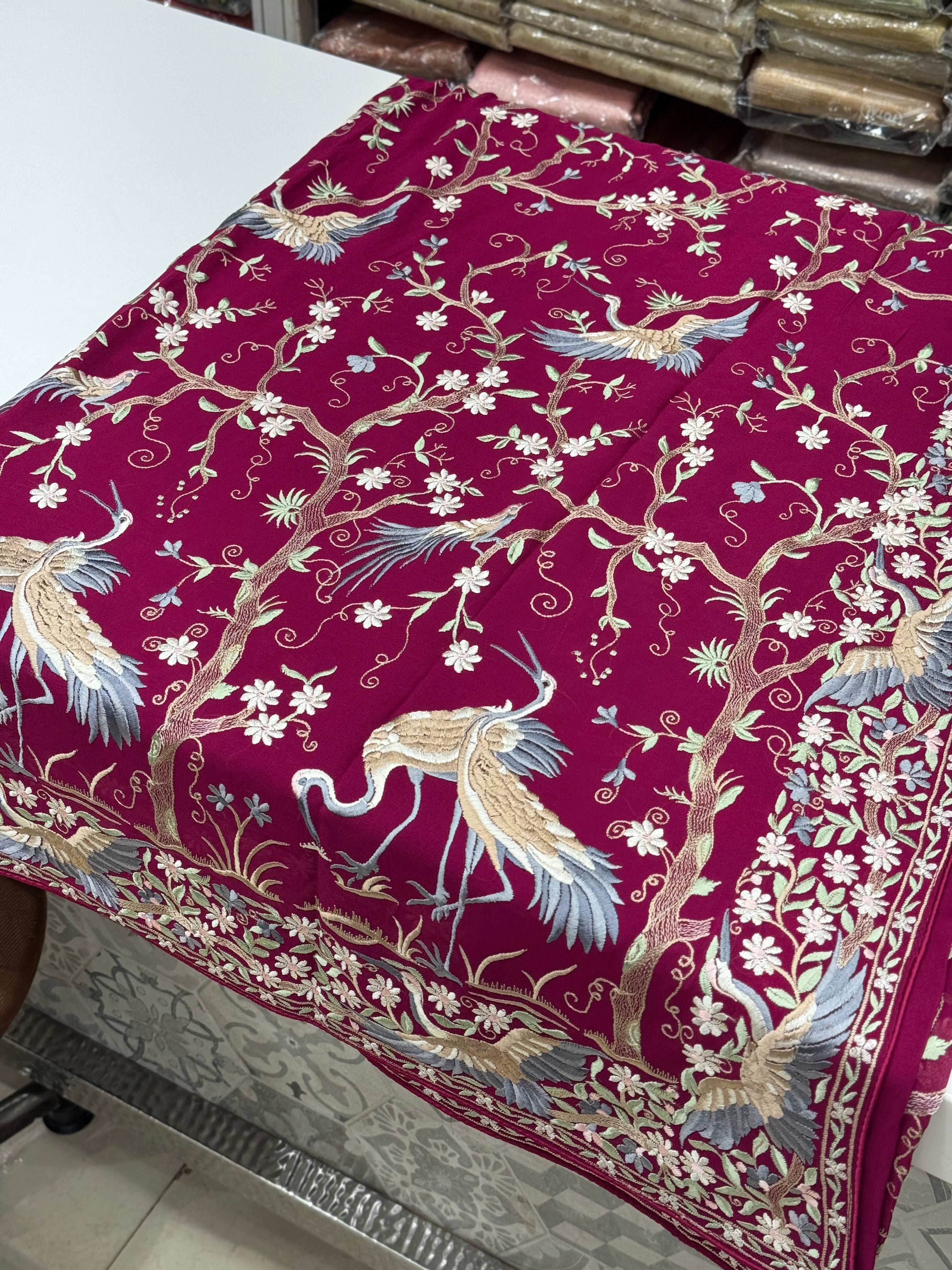 Cross Wine Tree Of Life Flamingo Parsi Gara Saree