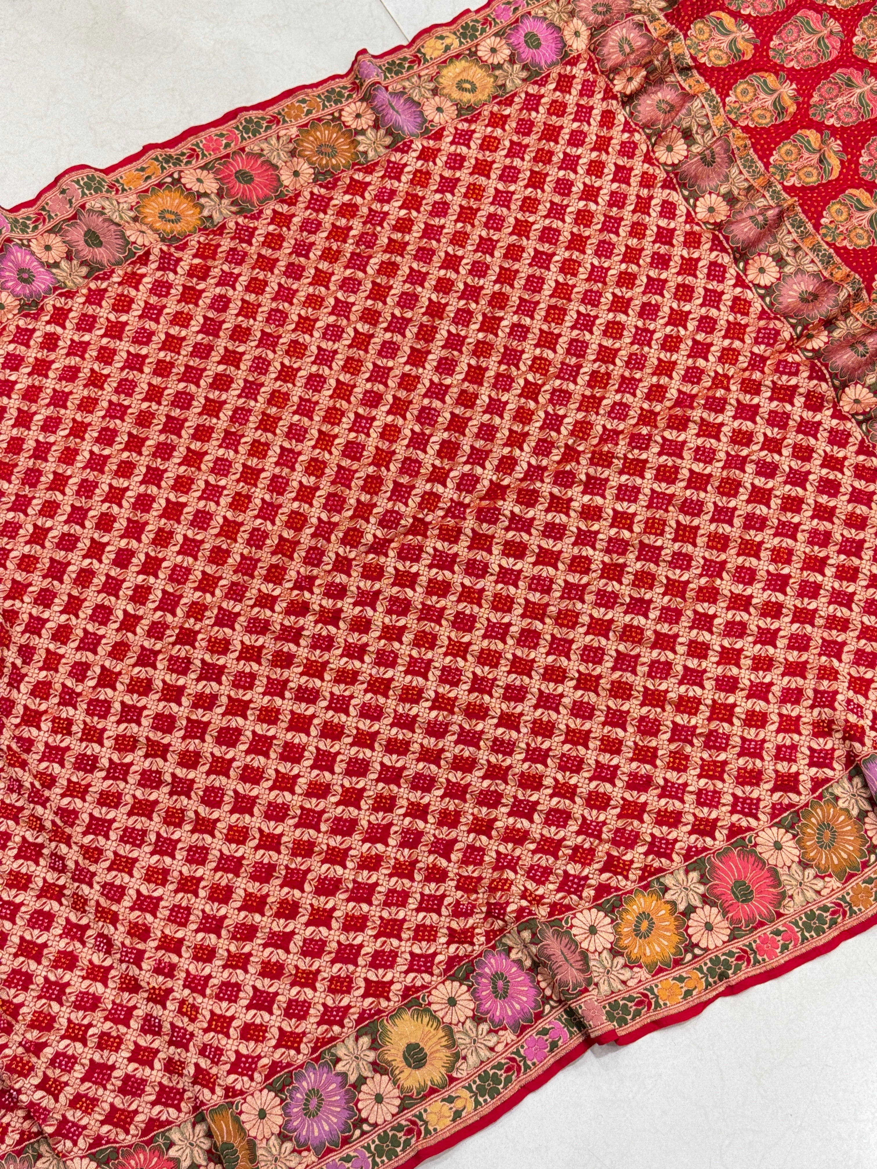 Red Meenakari Double Floral Rai Bandhej Georgette Bandhini Saree