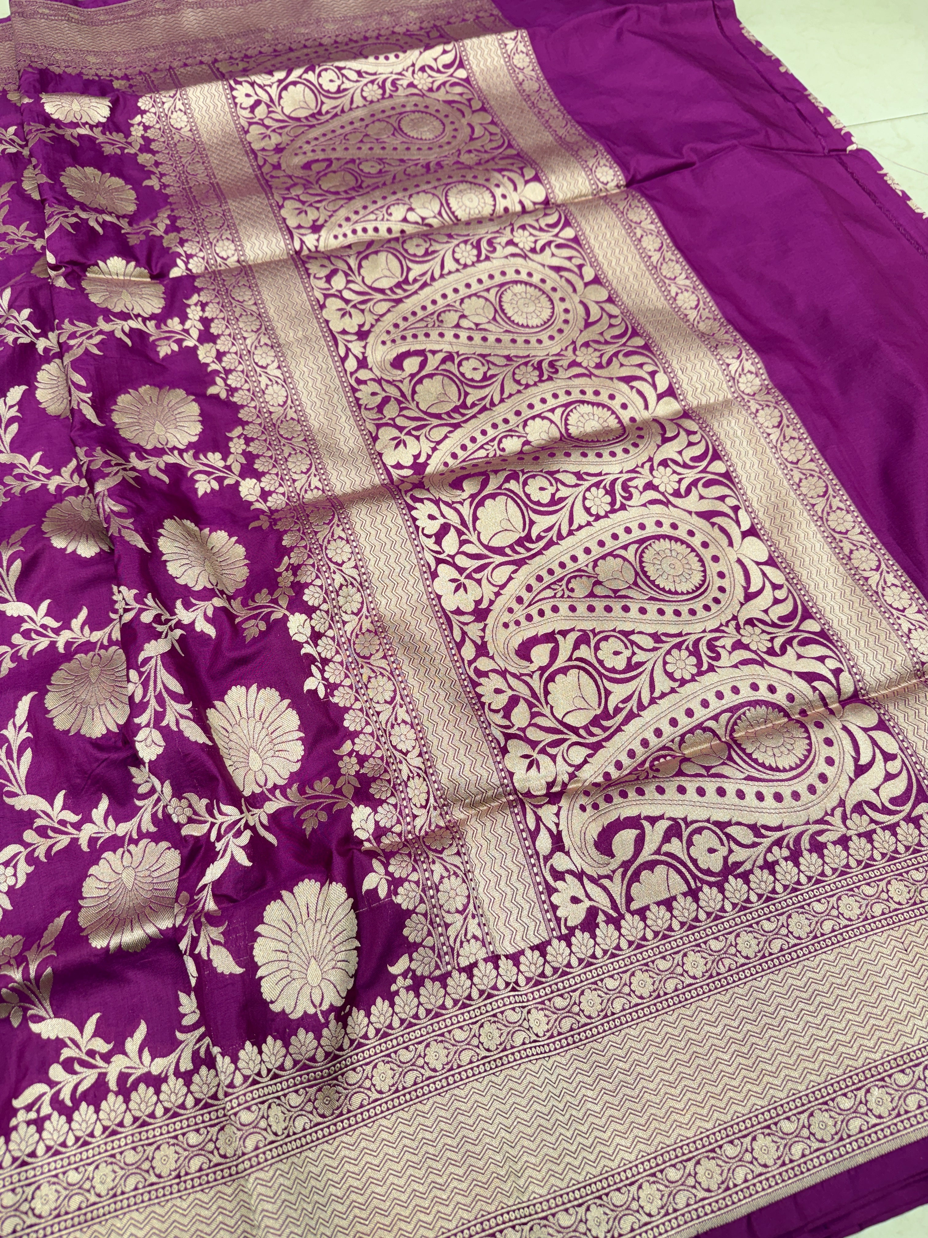 Violet Big Jaal Handloom Banarasi Katan Silk Saree