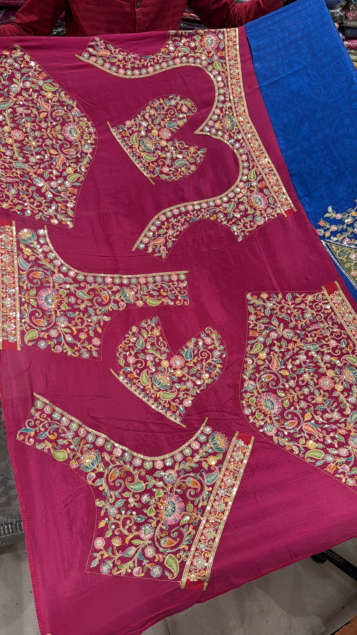 Blue Meenakari Crepe Pita Embroidery Saree