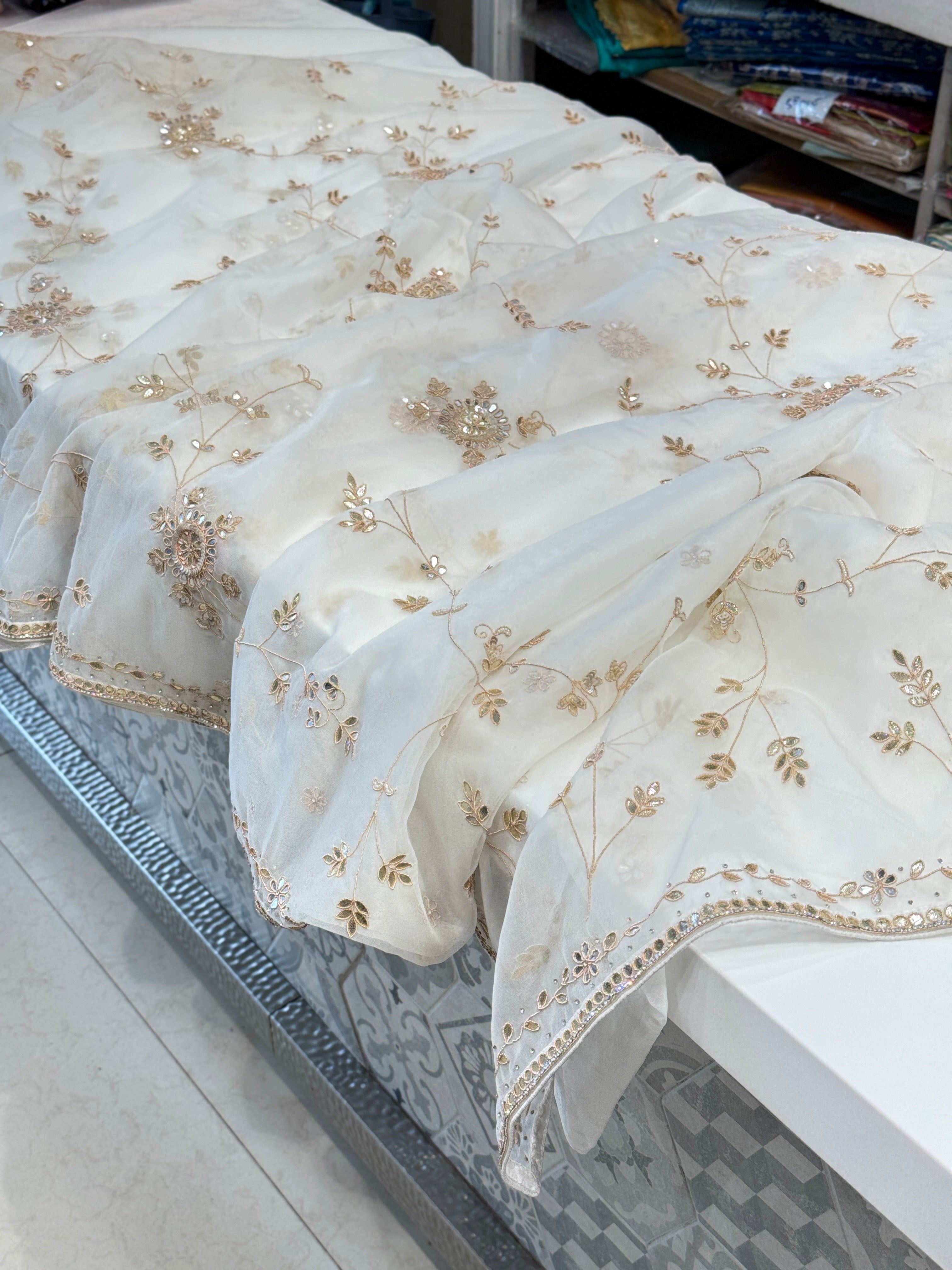 White Organza Alia Bhatt Inspired Embroidery Saree