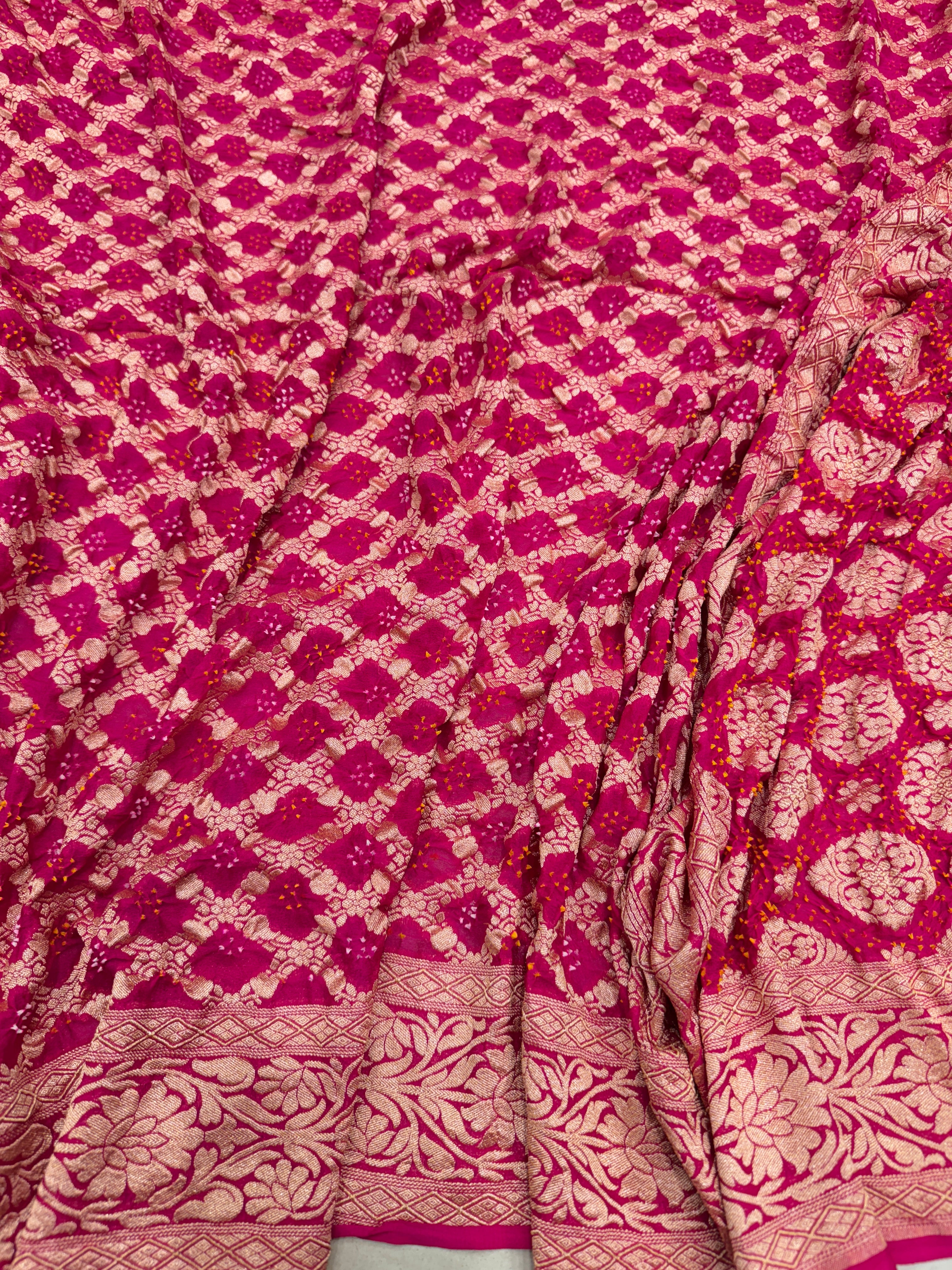 Rani Big Flower Border Bandhej Bandhini Saree