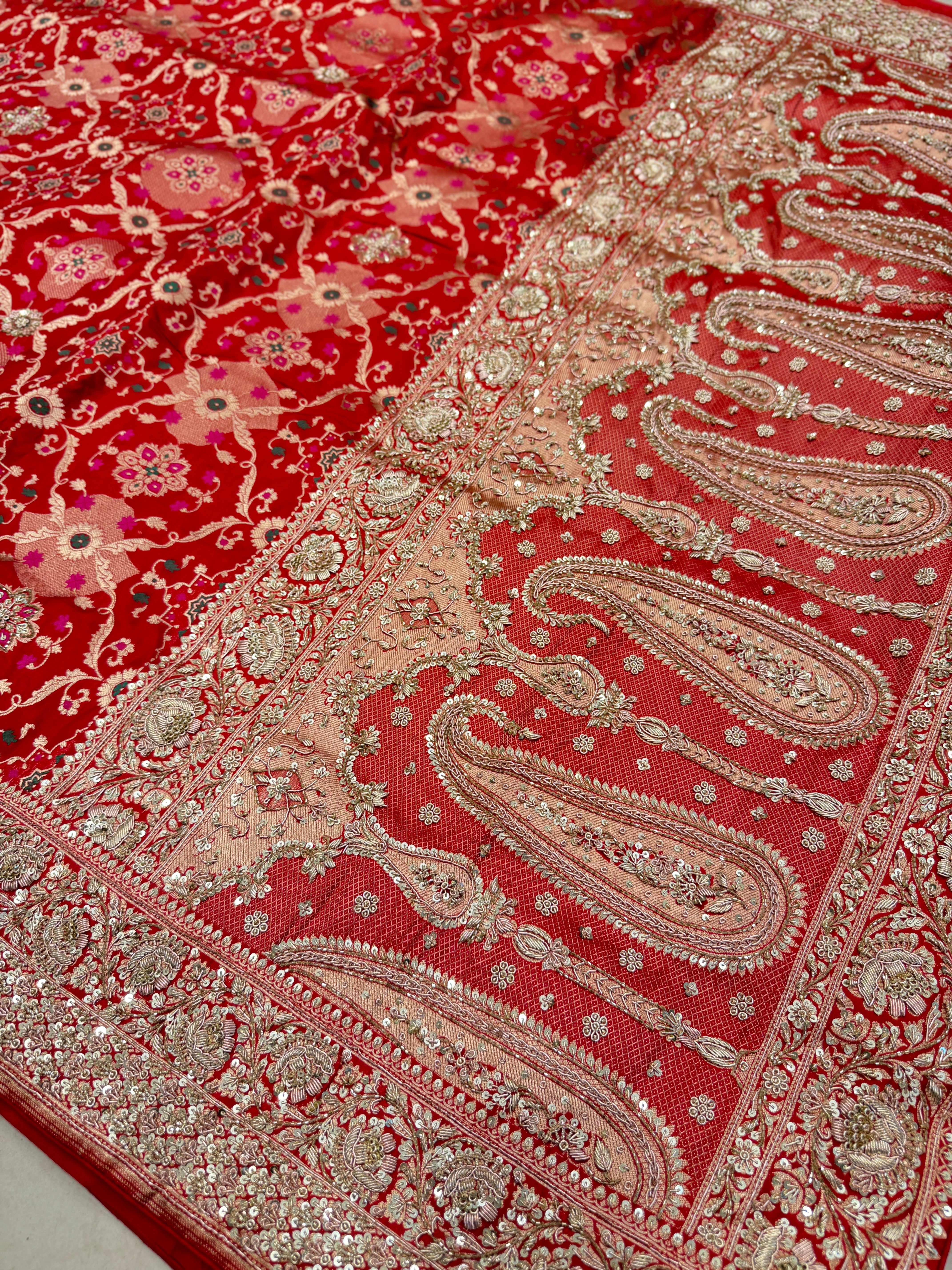 Red Meenakari Handloom Banarasi Pure Katan Zardosi Embroidery Saree