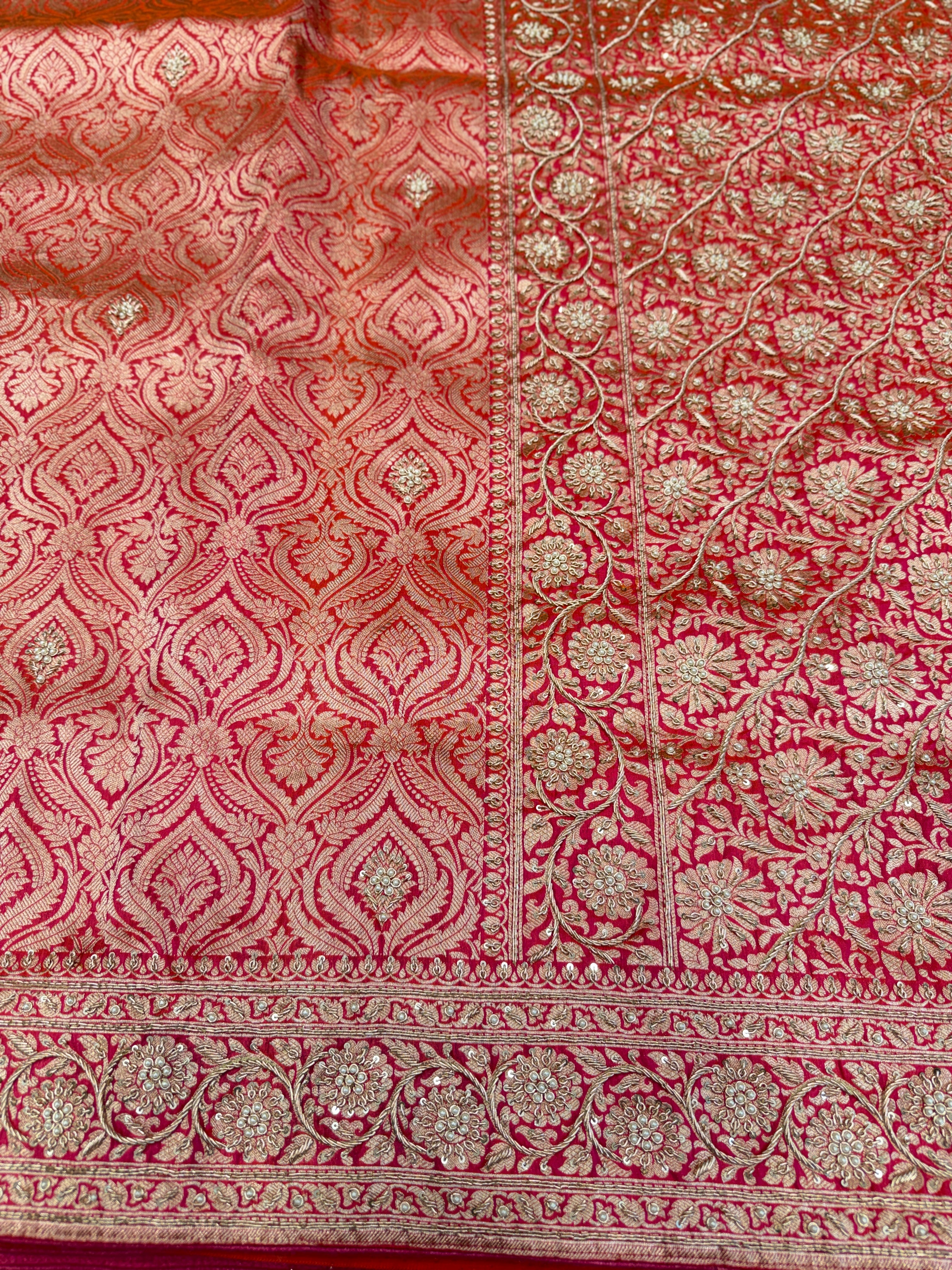 Cross Rani Banarasi Katan Zardosi Hand Embroidery Saree