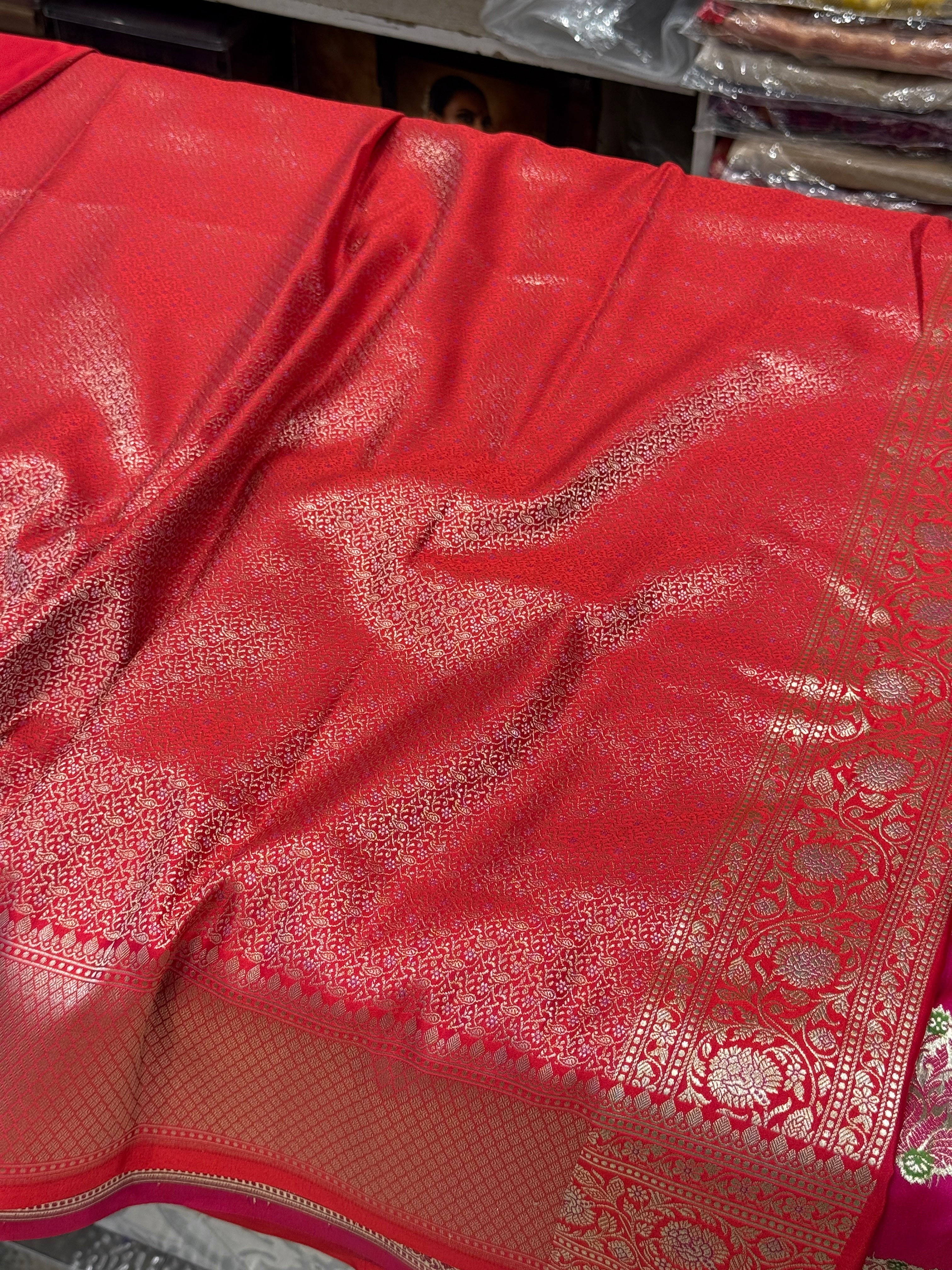 Red Meenakari Butta Banarasi Silk Saree