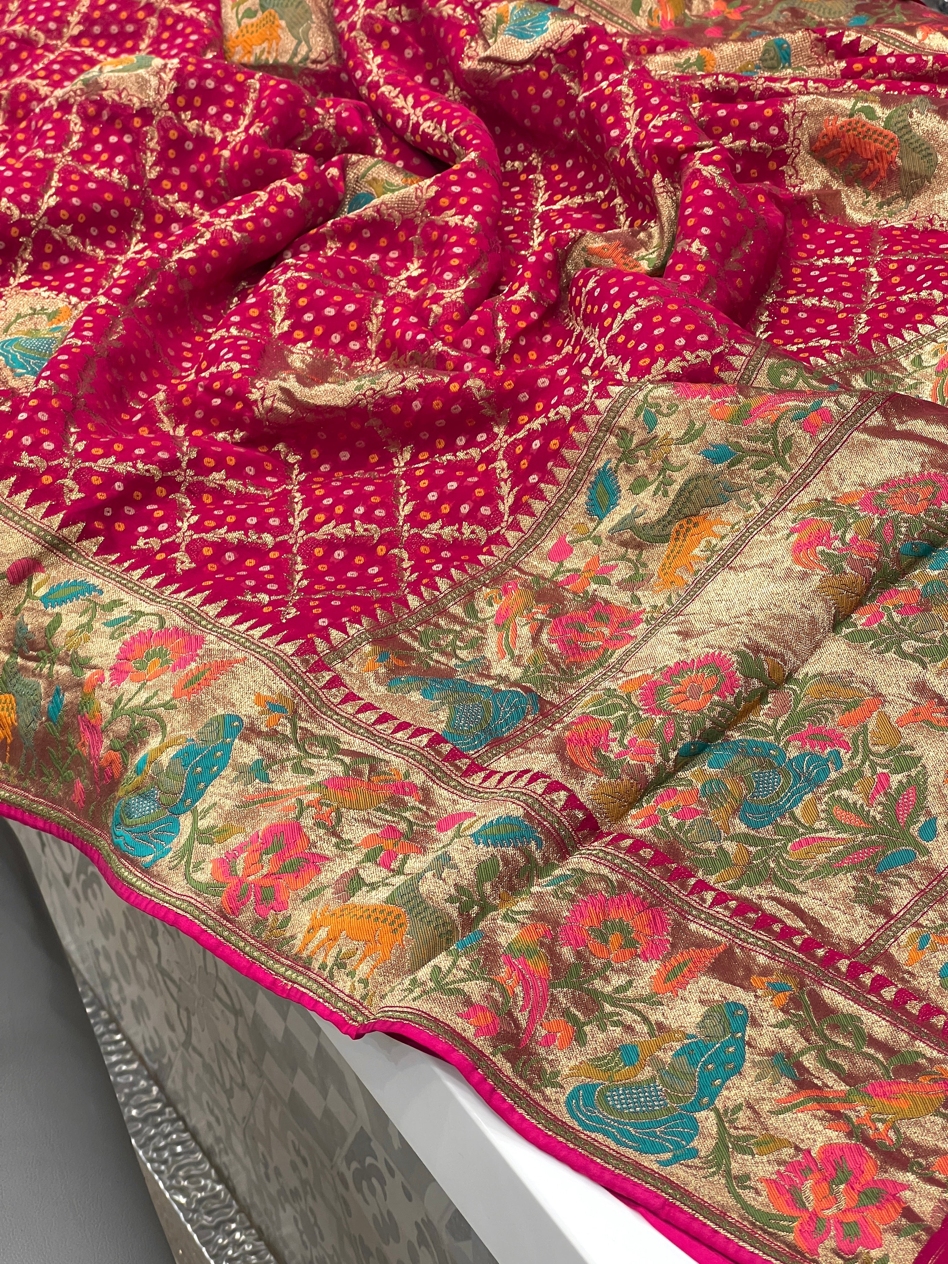 Rani Woven Bandhej Georgette Saree