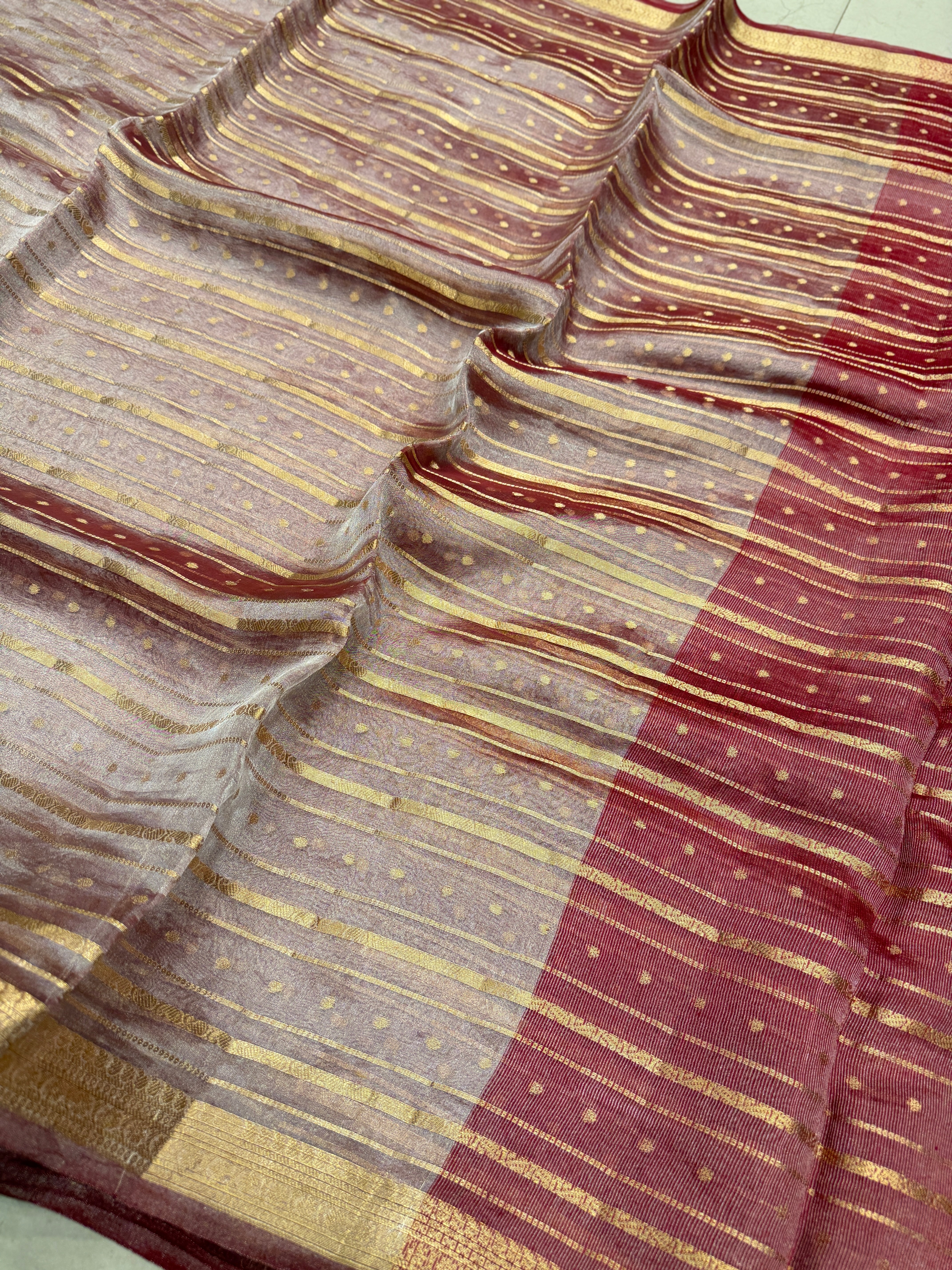 Red Contemporary Tissue Banarasi Weaved Saree