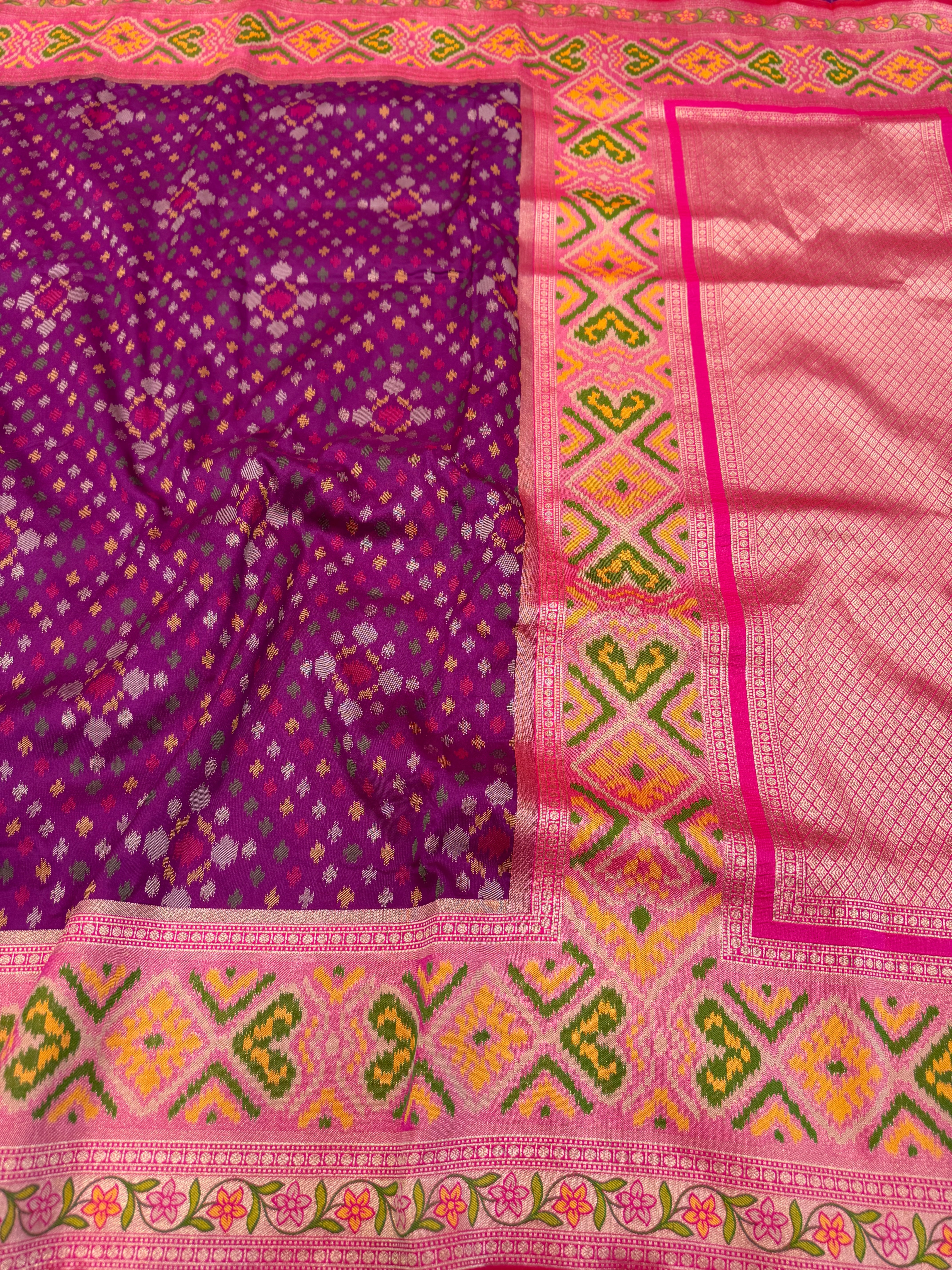 Wine Ikat Patola Banarasi Weaved Small Jaal Saree