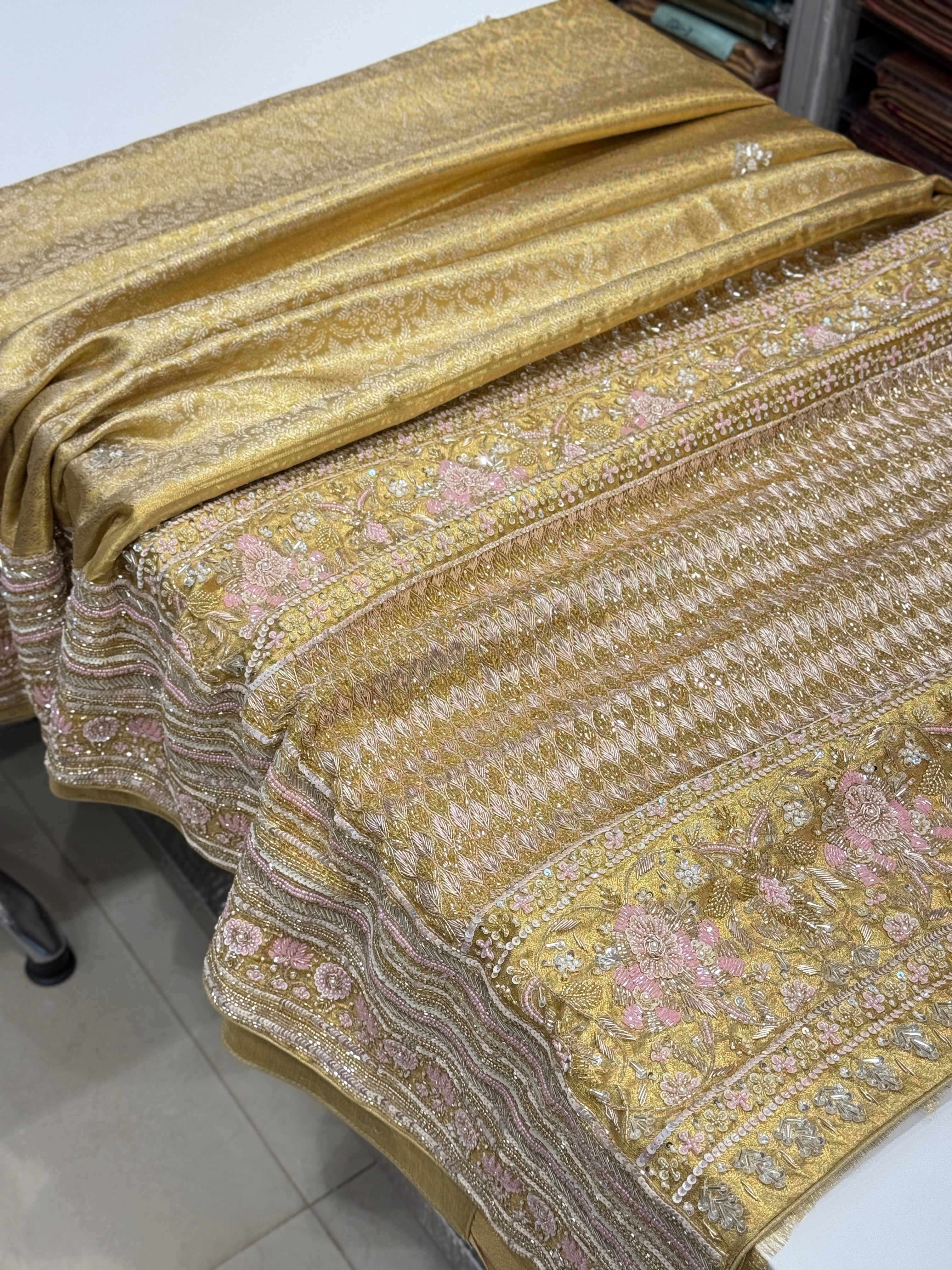 Gold Tissue Jaal Kanjivaram Hand Embroidery Saree
