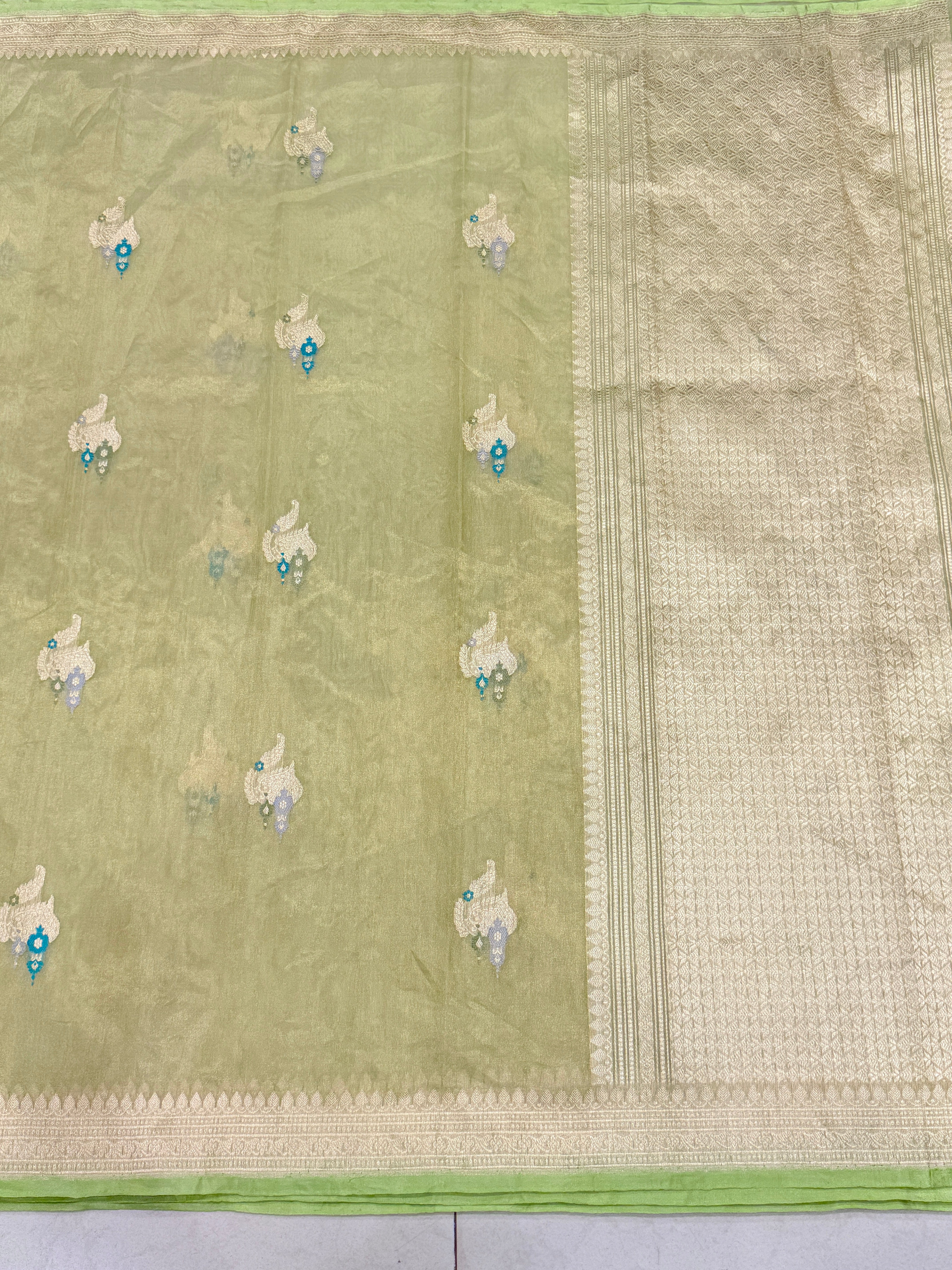 Pista Green Handloom Meenakari Banarasi Tissue Kadwa Saree
