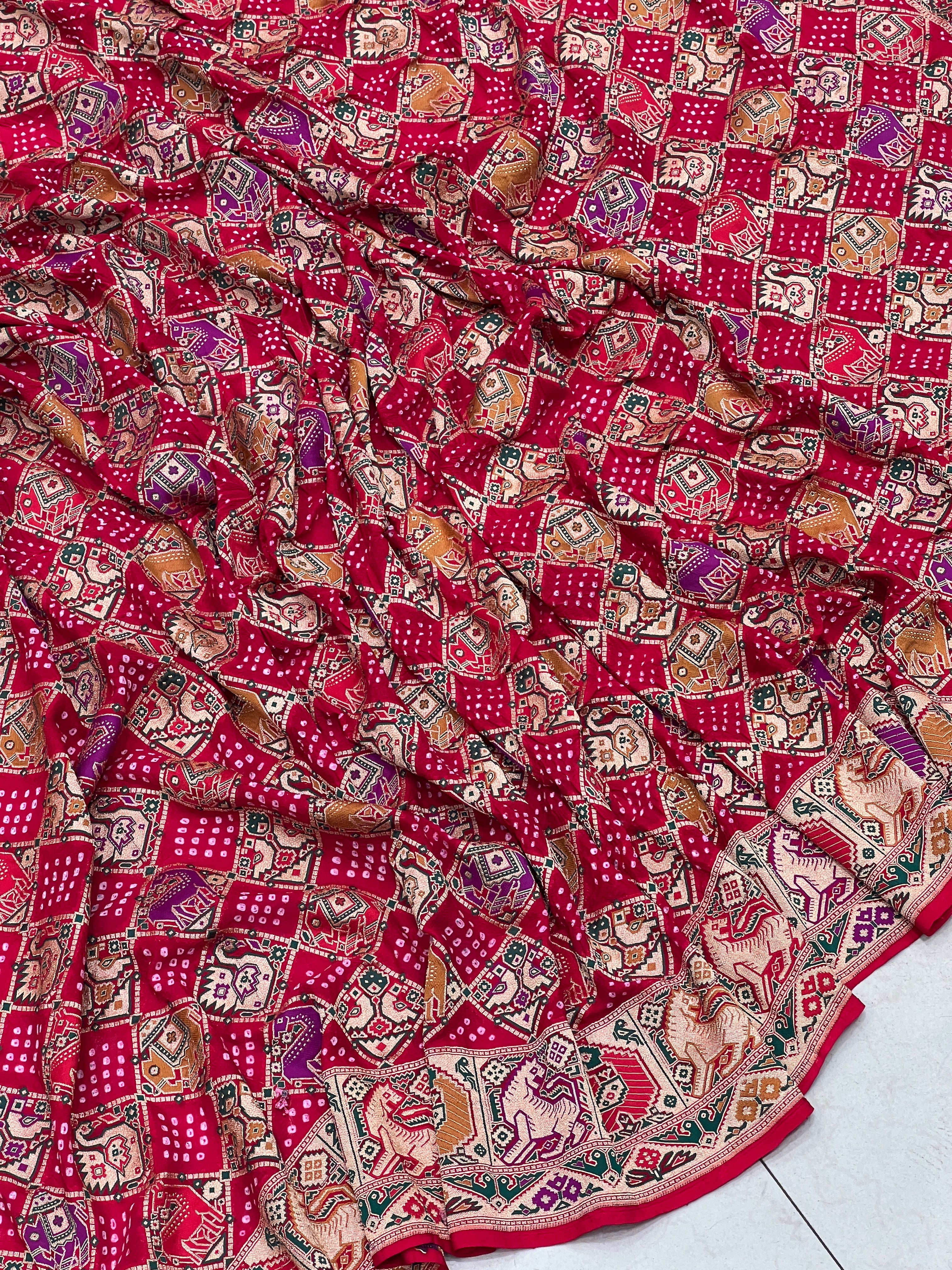 Red Meenakari Patola Weave Jaal Rai Bandhej Georgette Dupatta