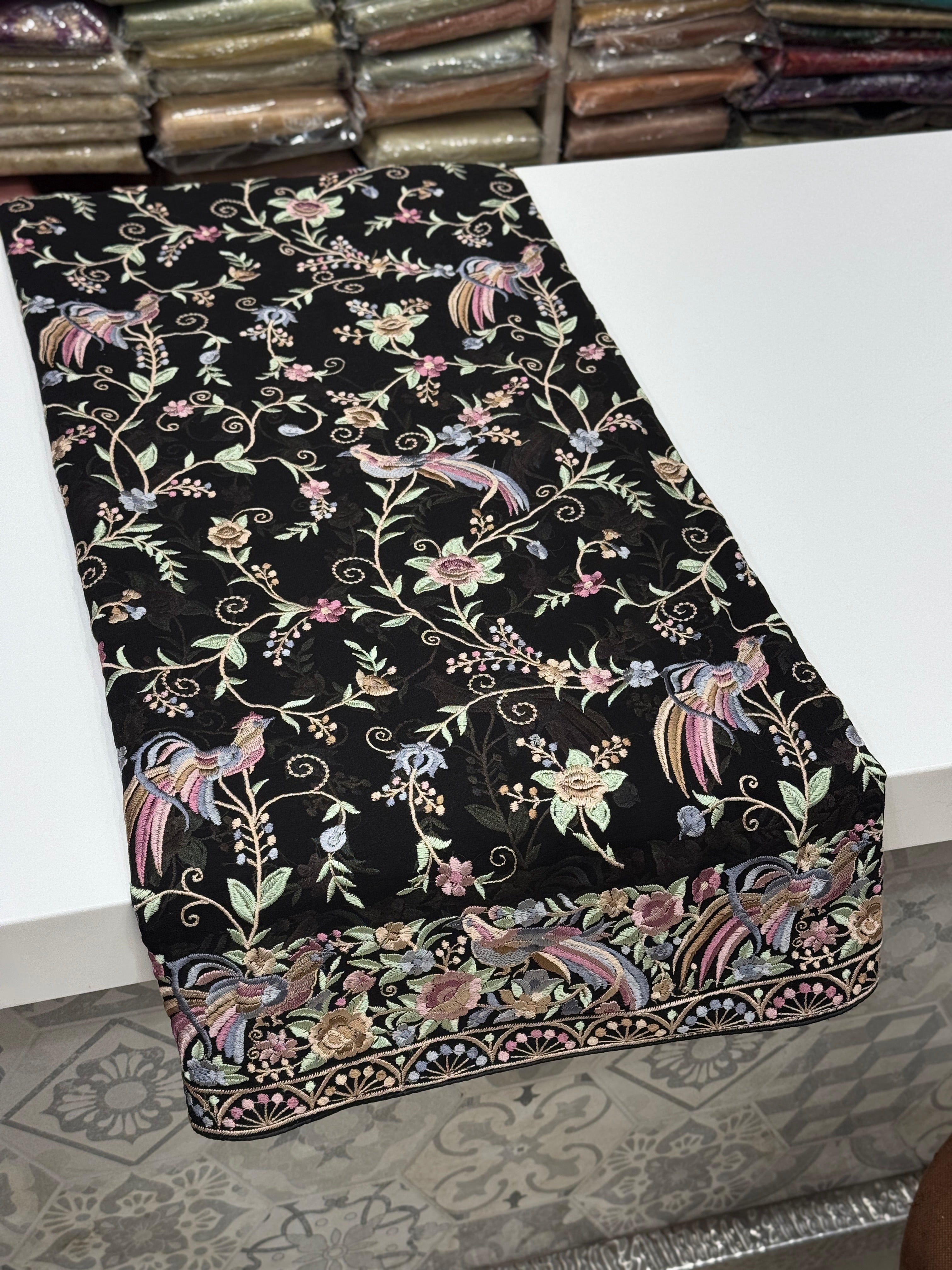 Black Multi Georgette Floral Parsi Gara Saree