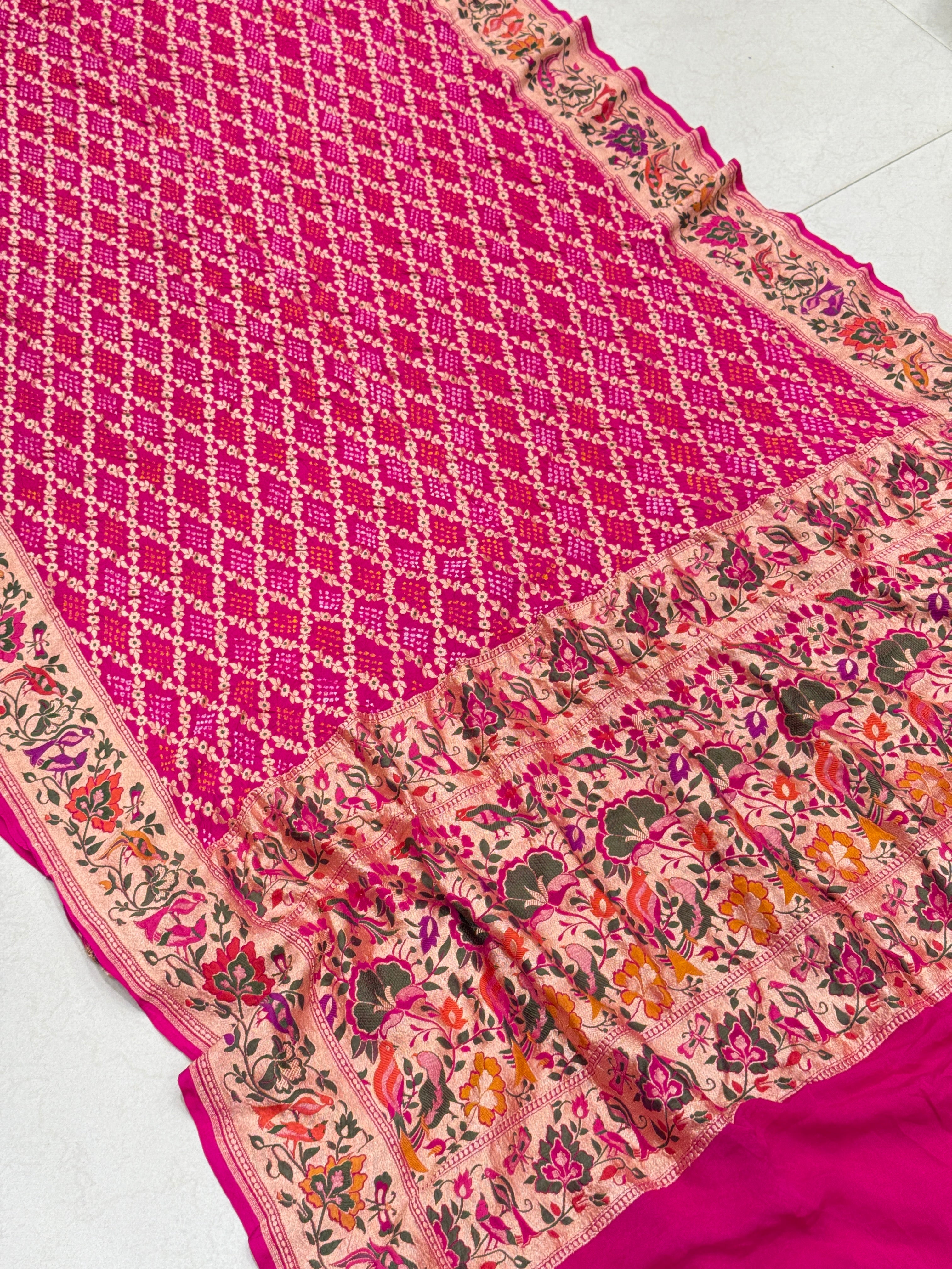 Rani Pink Paithani Style Meenakari Rai Bandhej Georgette Bandhini Saree