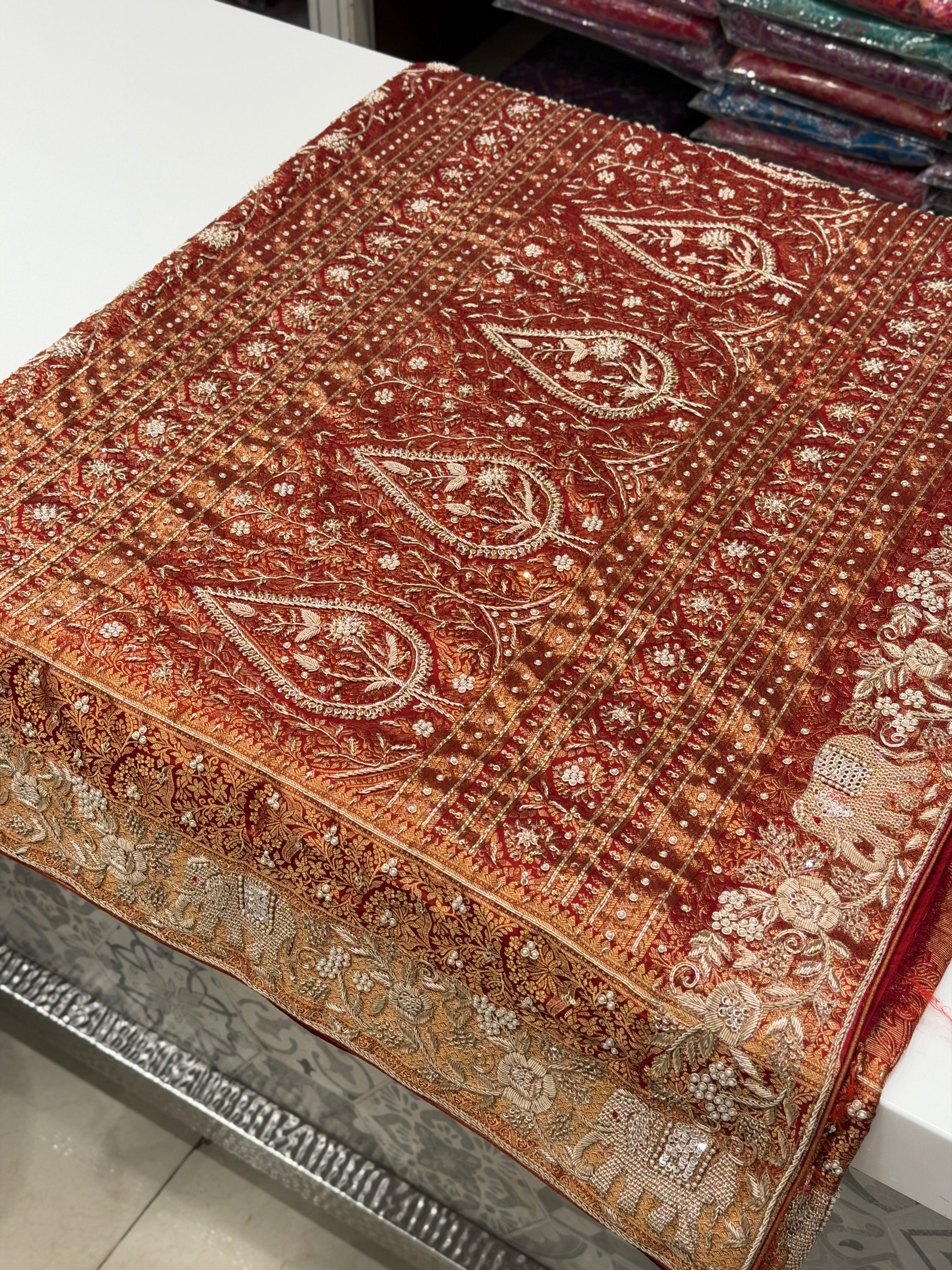 Maroon Brocade Kanjivaram Zardodi Hand Embroidery Saree