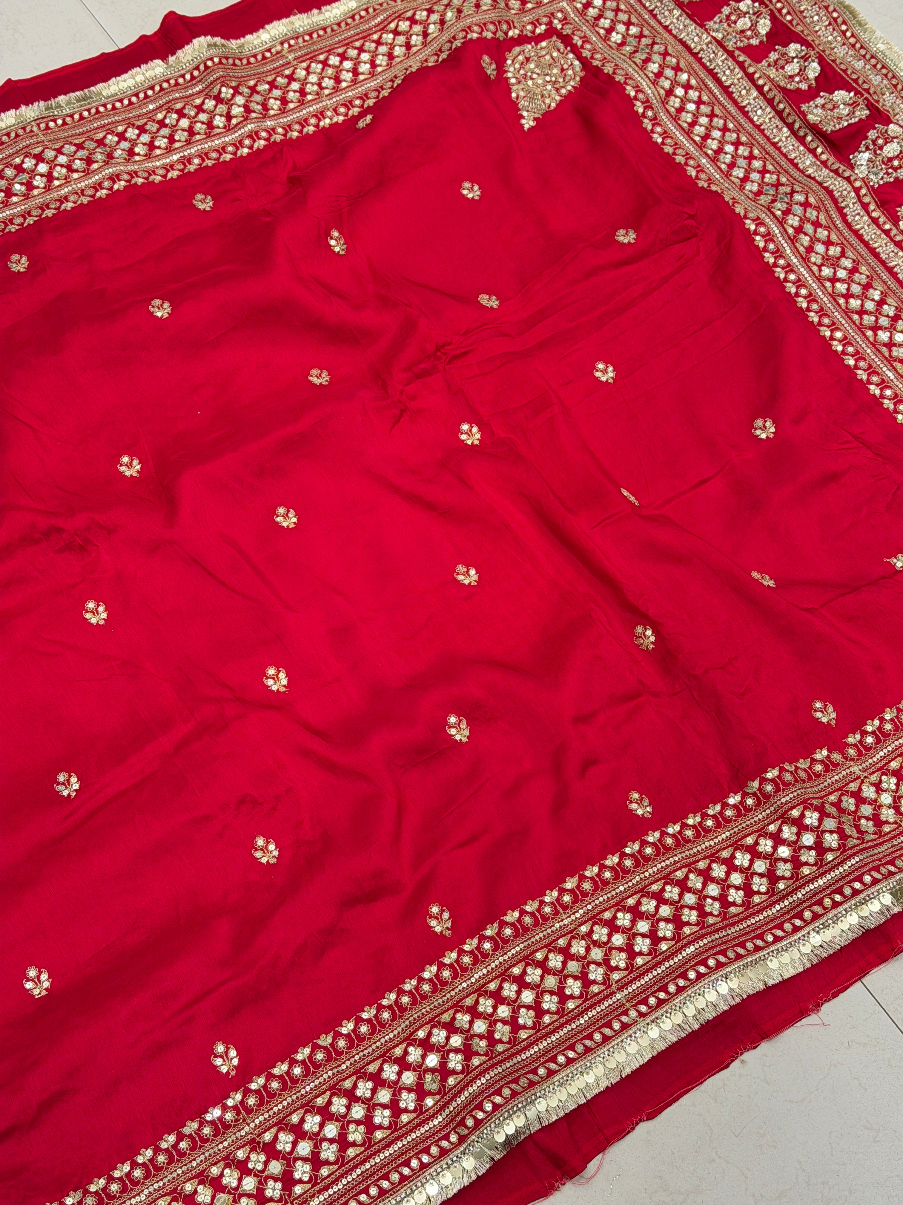 Red Marodi Embroidery Sabyasachi Inspired Pure Silk Butti Saree