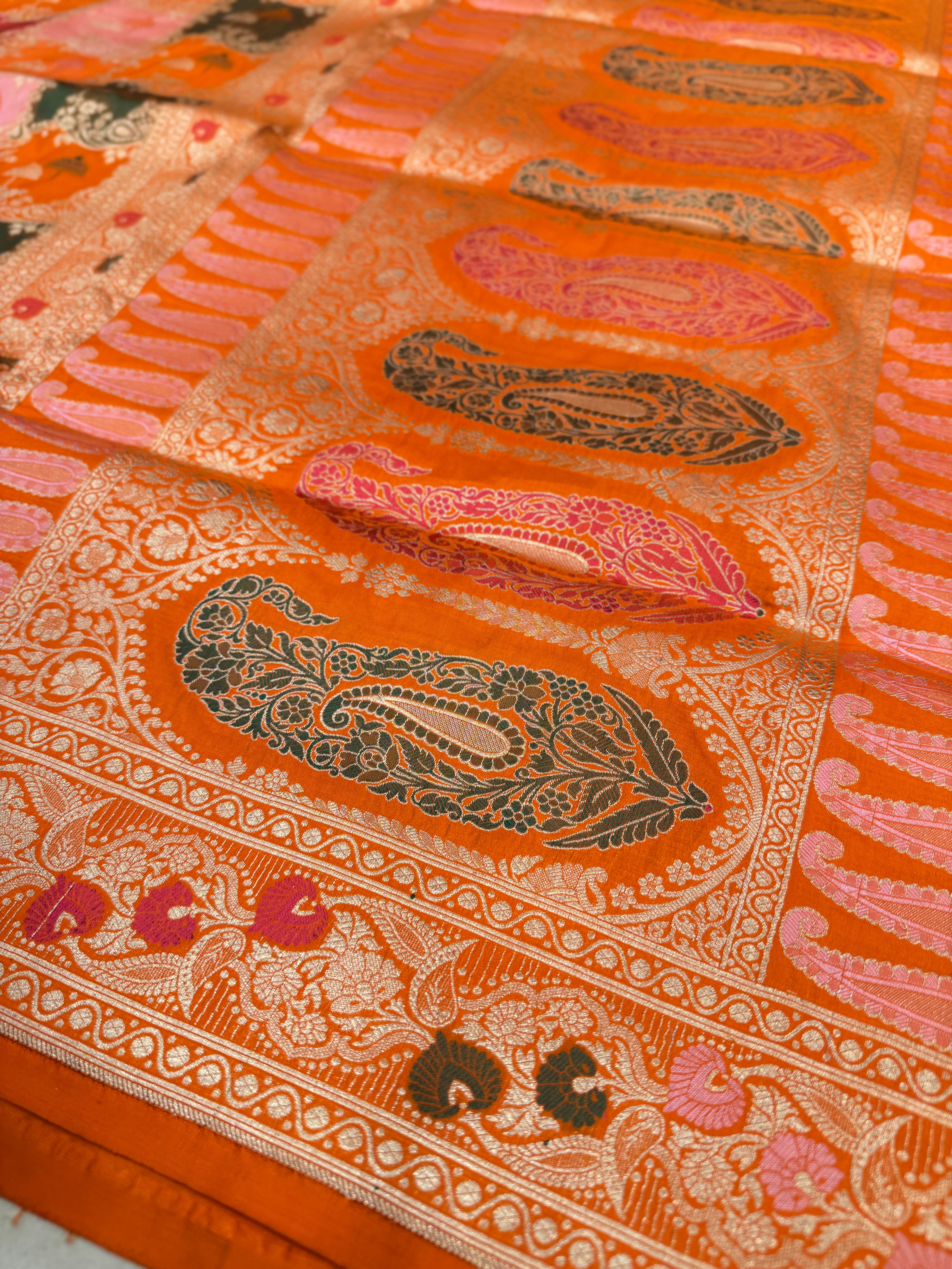 Orange Rangkat Katan Banarasi Handloom Saree