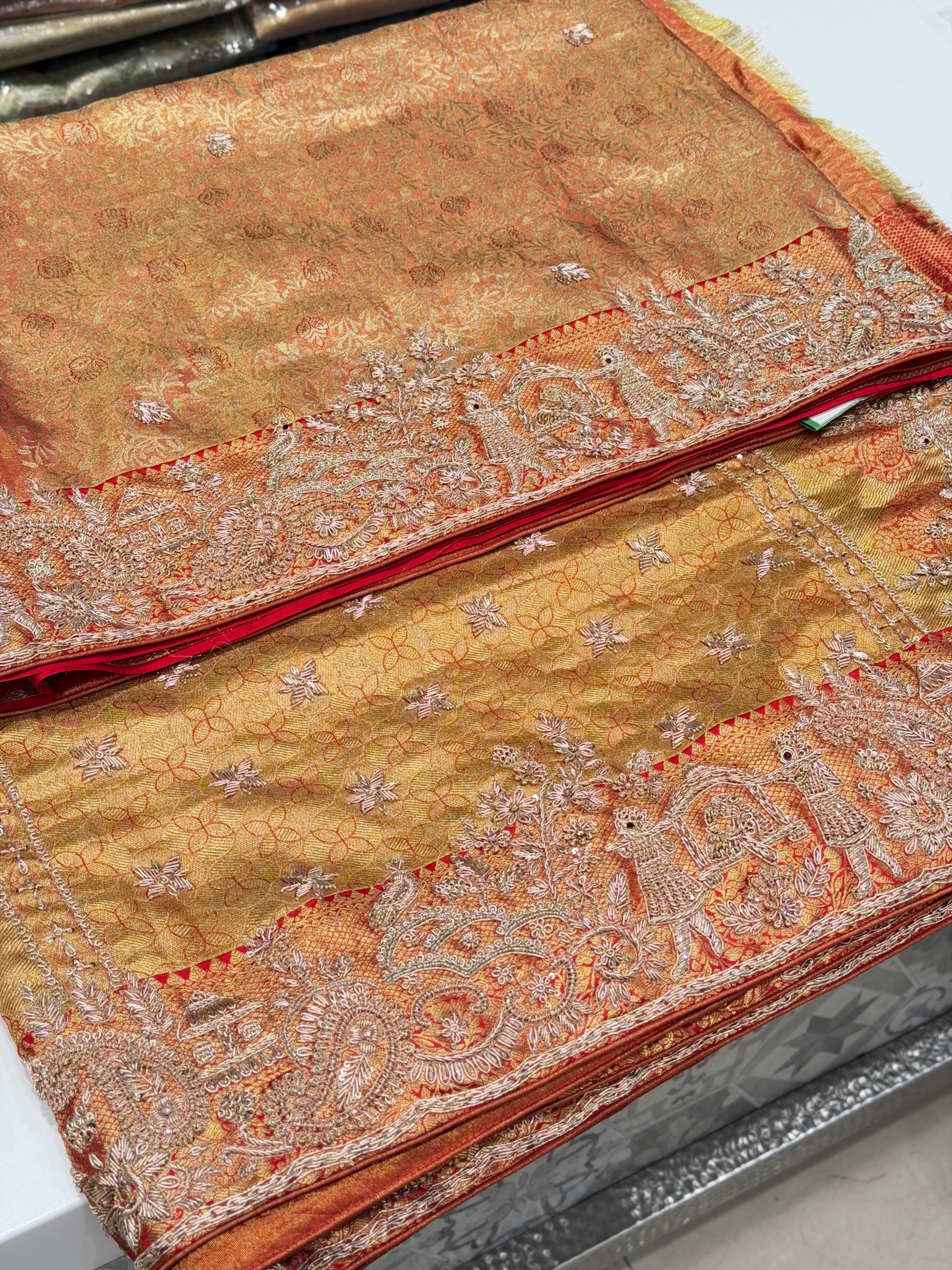 Red Tissue Kanjivaram Zardosi Doli Hand Embroidery Saree