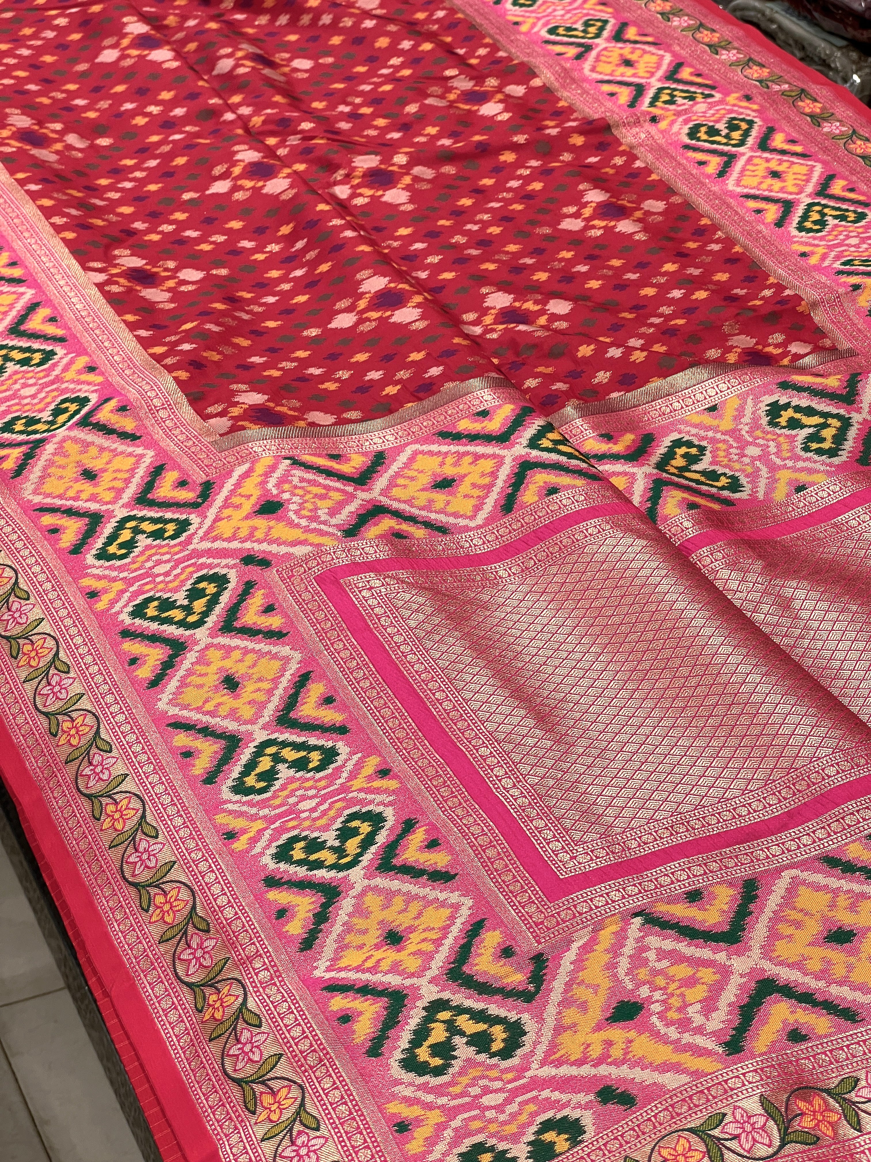 Red Patola Saree with Contrast Blouse