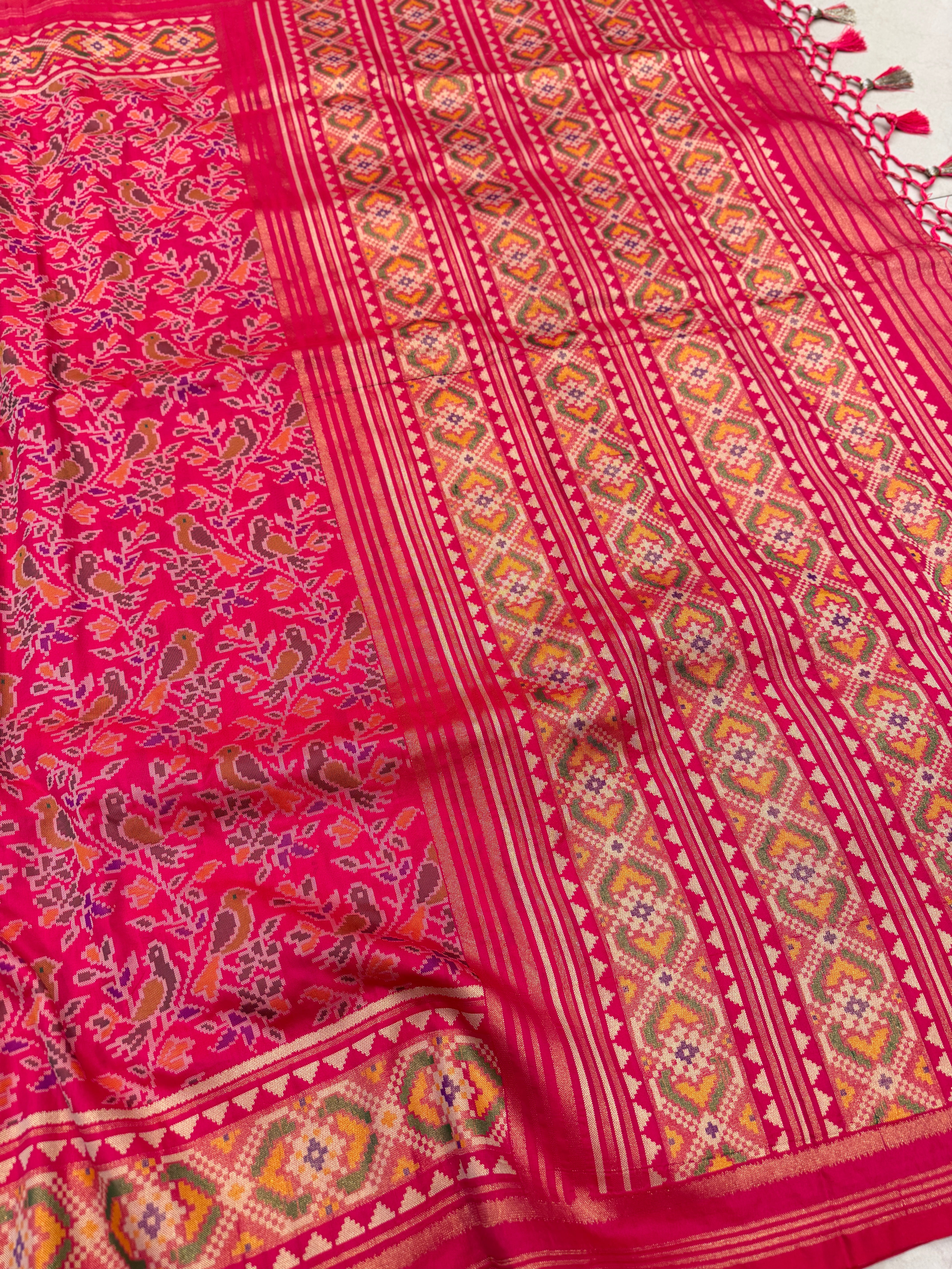 Rani Pink Popat Bhat Semi Silk Weaved Patan Patola Saree