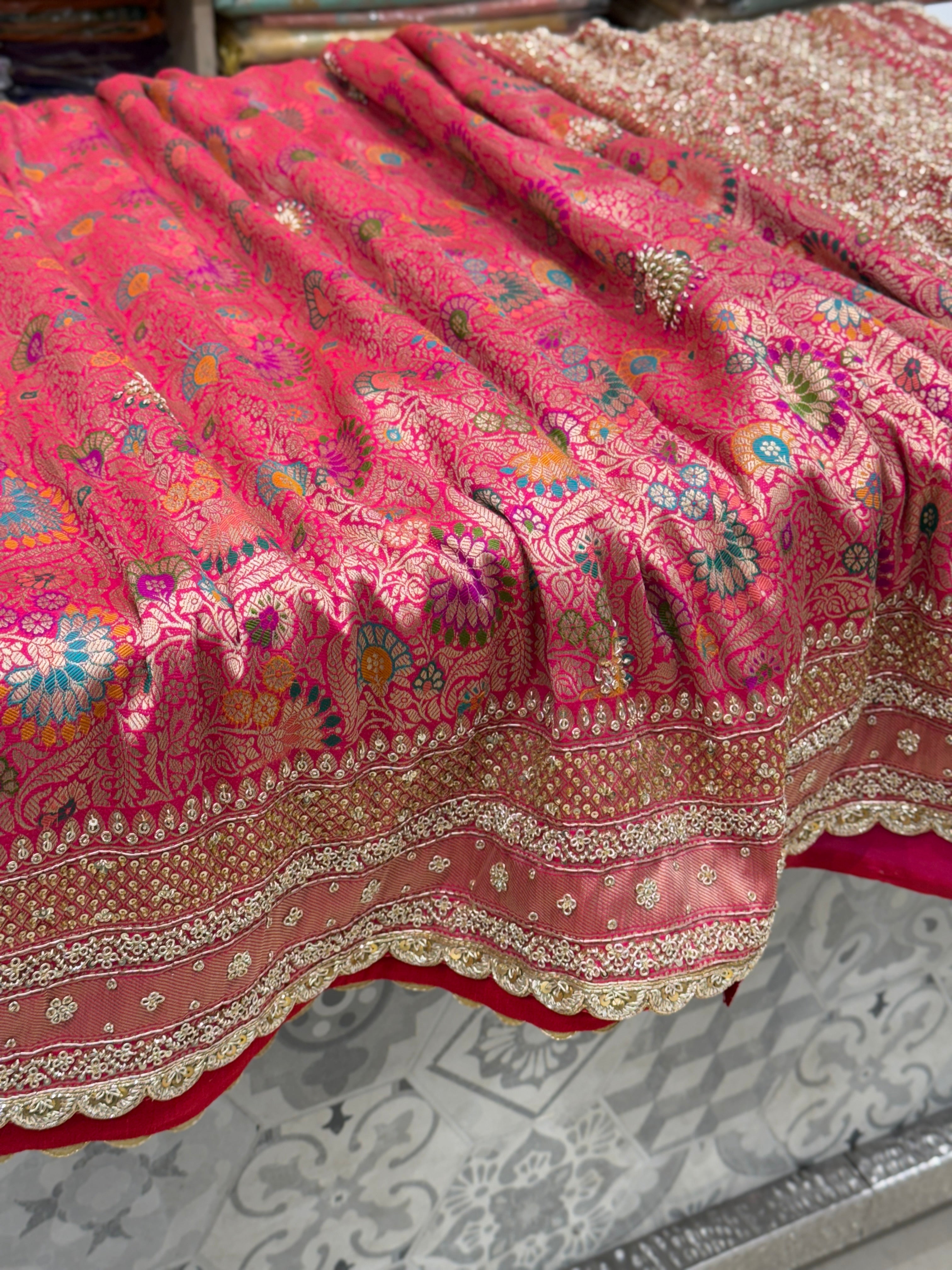 Rani Pink Banarasi Khinkhwab Zardosi Embroidery Saree