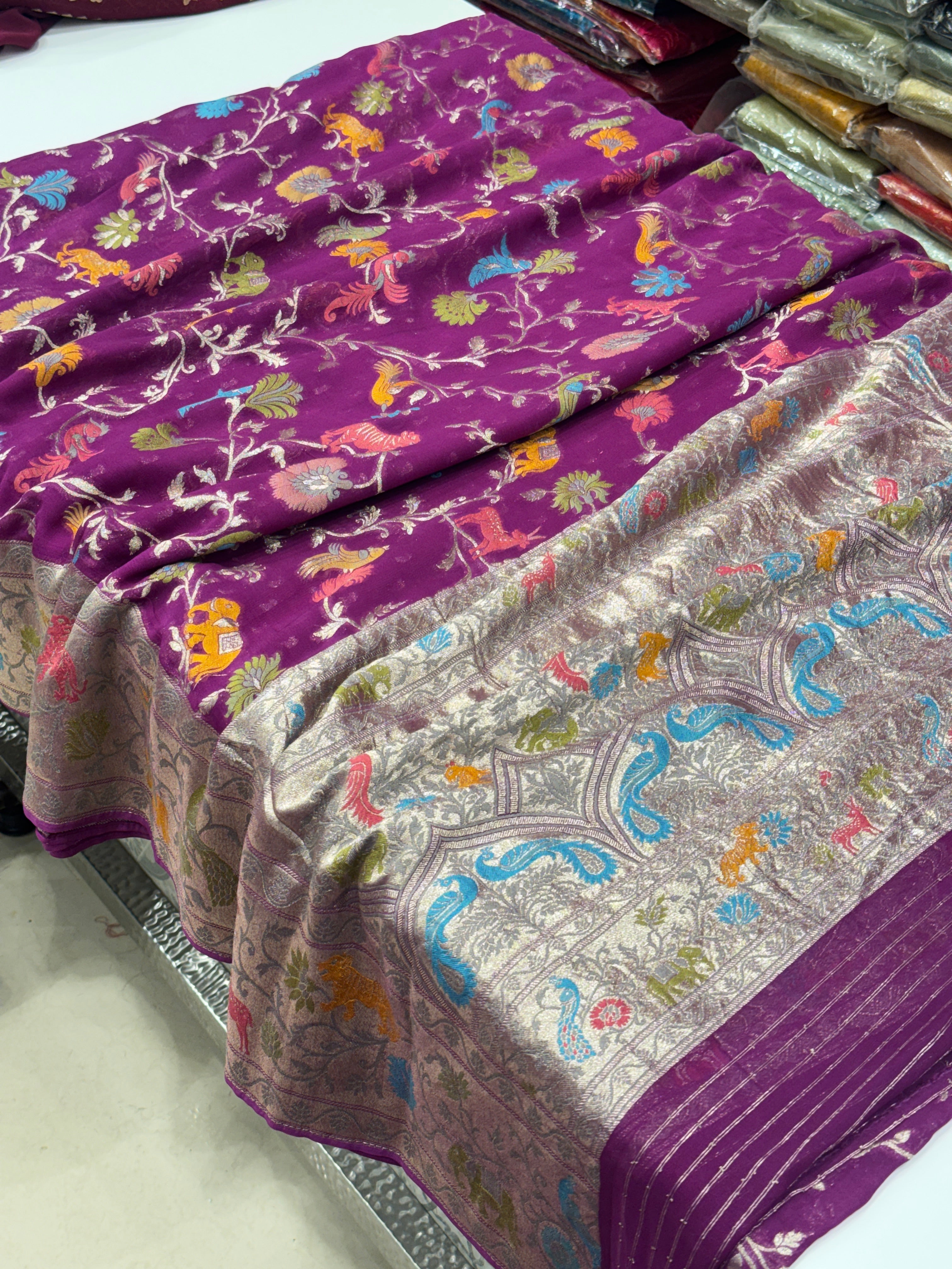 Cross Wine Shikara Banarasi Khaddi Georgette Saree