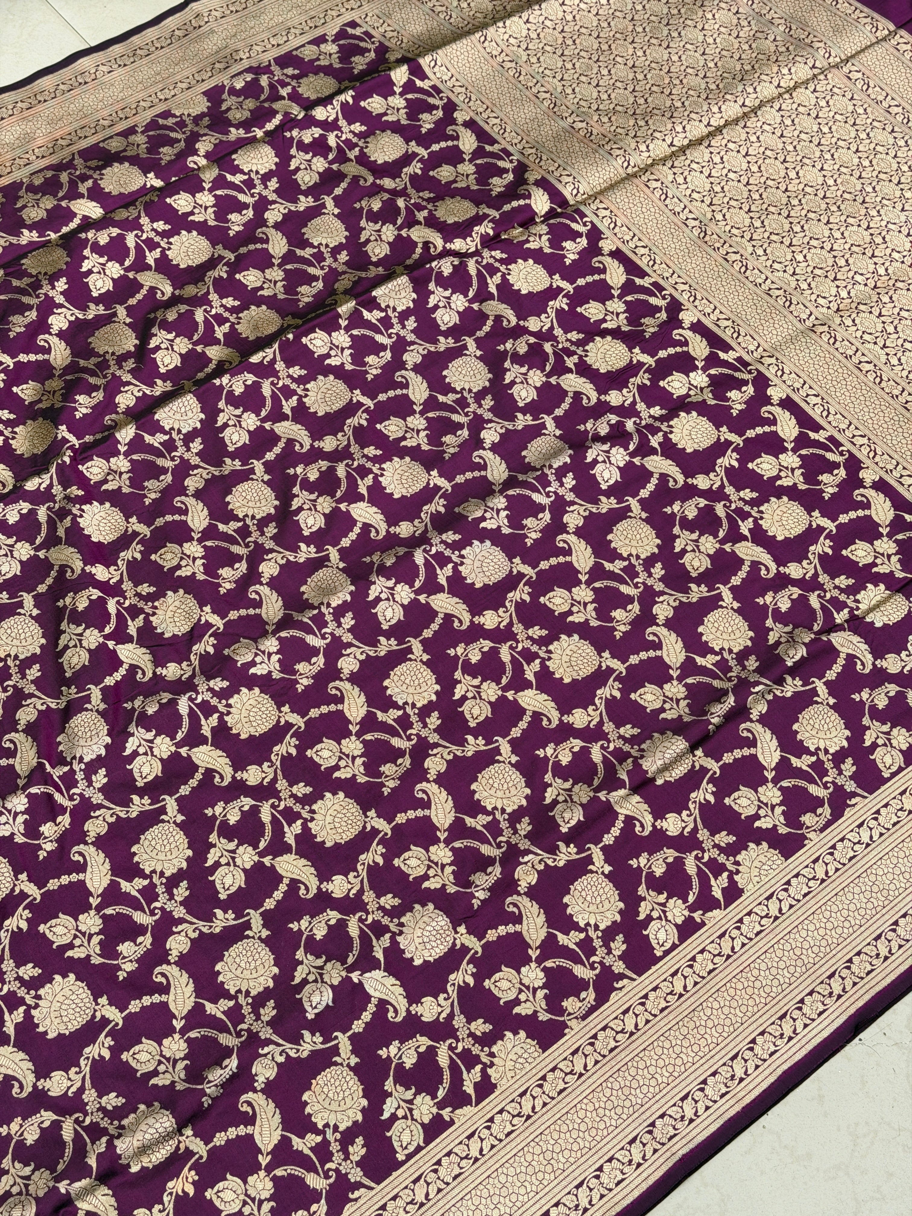 Violet Crown Jaal Handloom Banarasi Katan Silk Saree