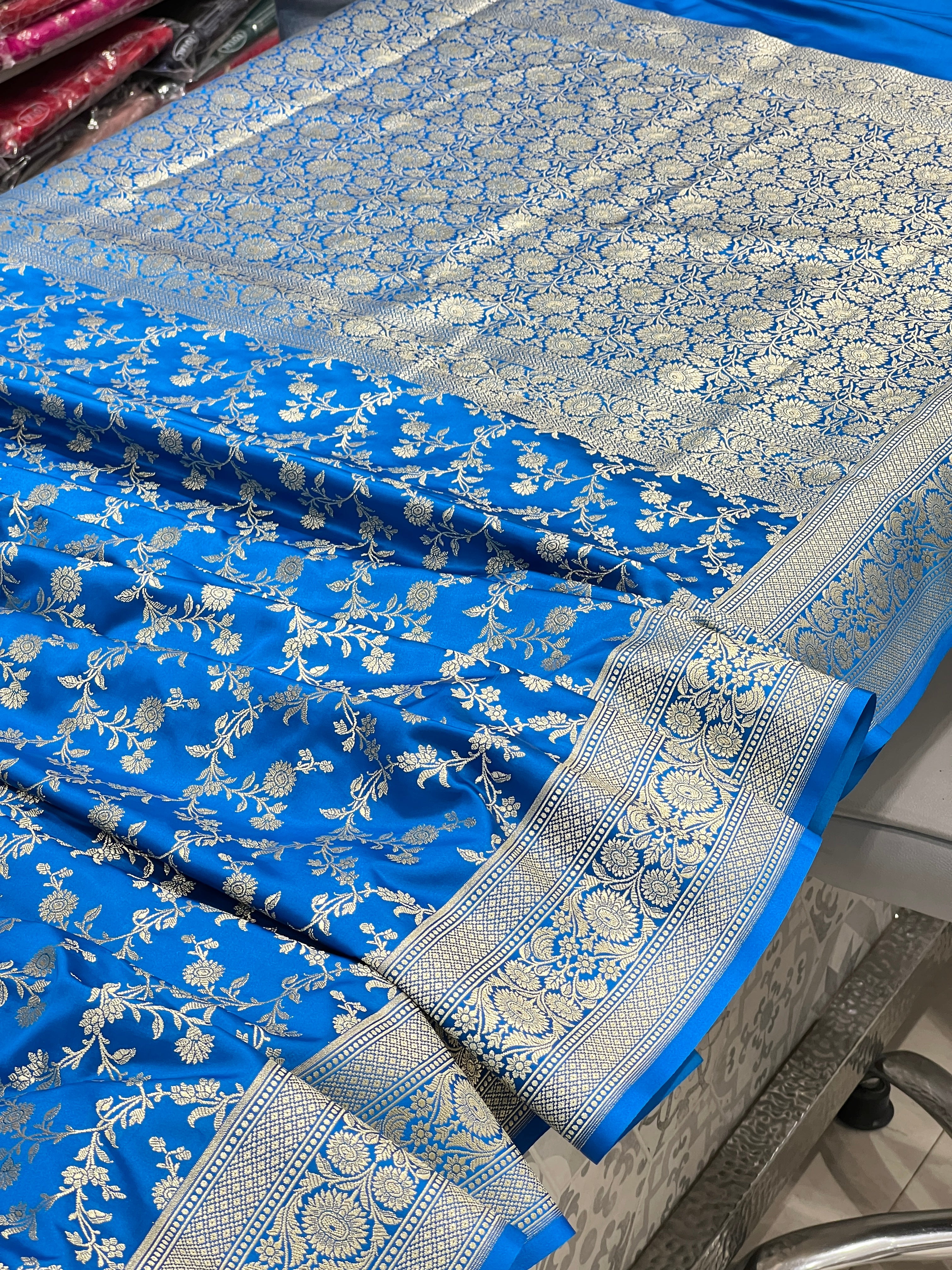 Blue Banarasi Silk Floral Jaal Saree