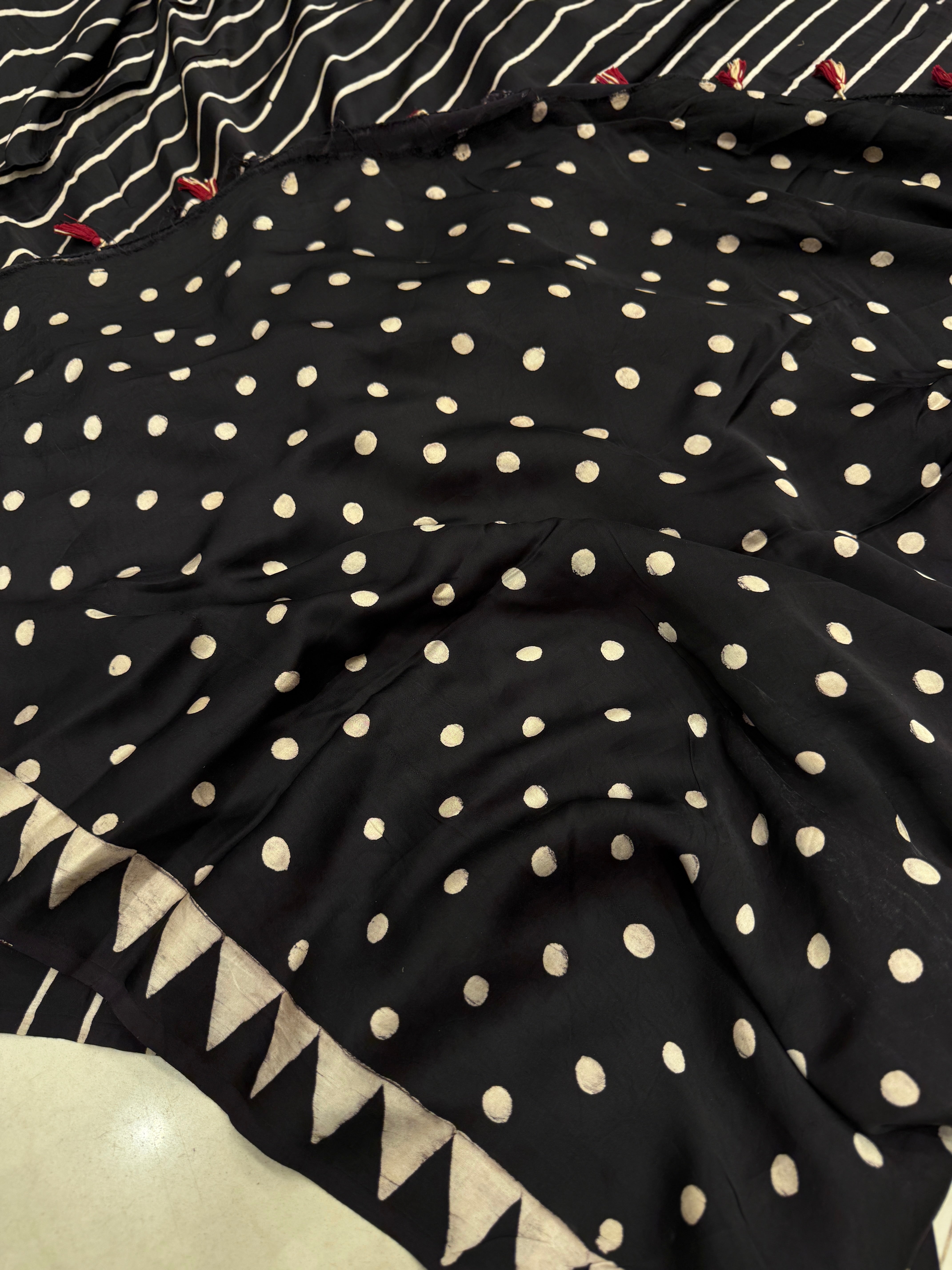 Black Contemporary Ajrakh Block Print Hand Pure Gajji Silk Saree