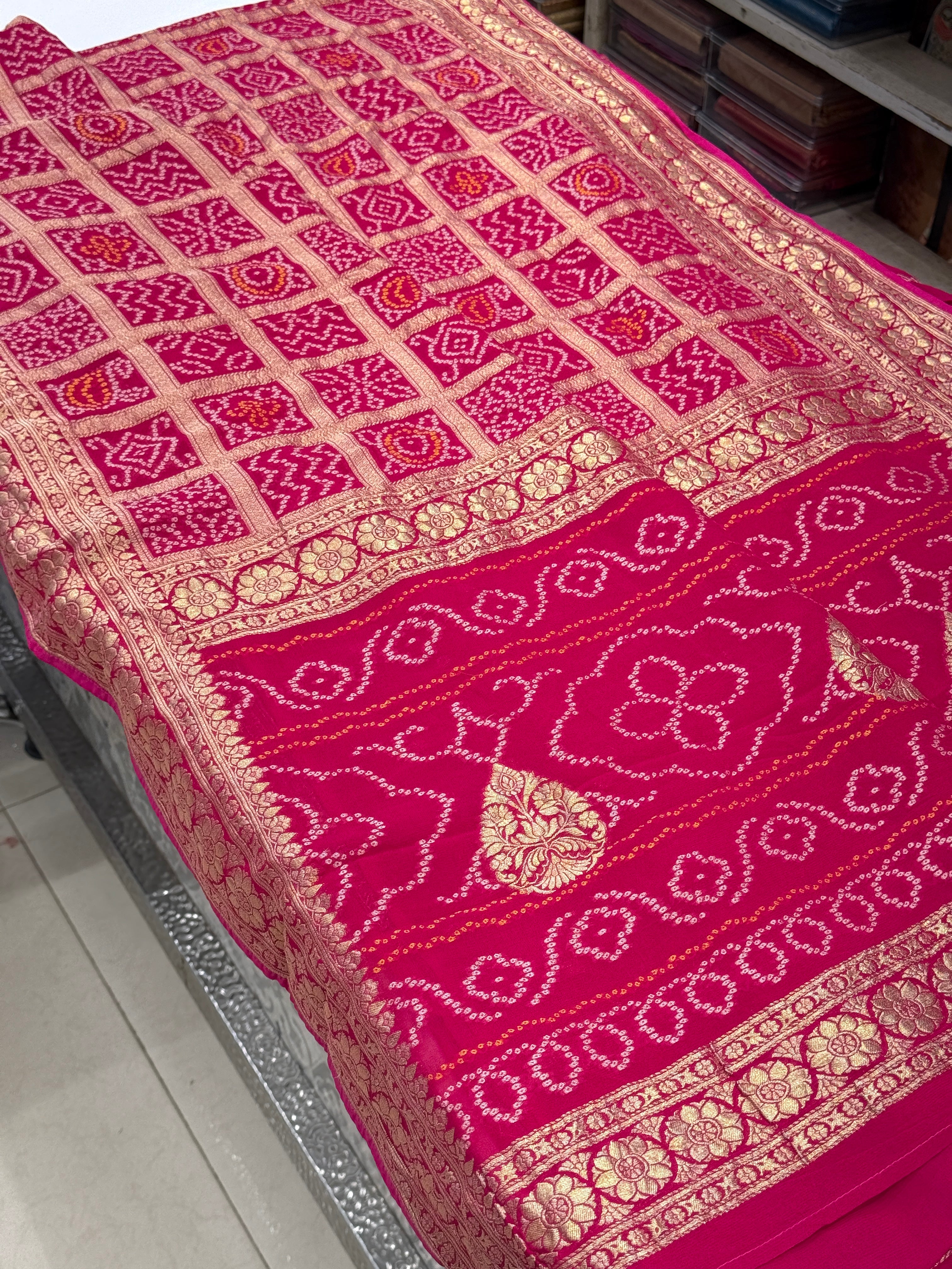 Rani Woven Bandhej Traditional Gharchola Saree