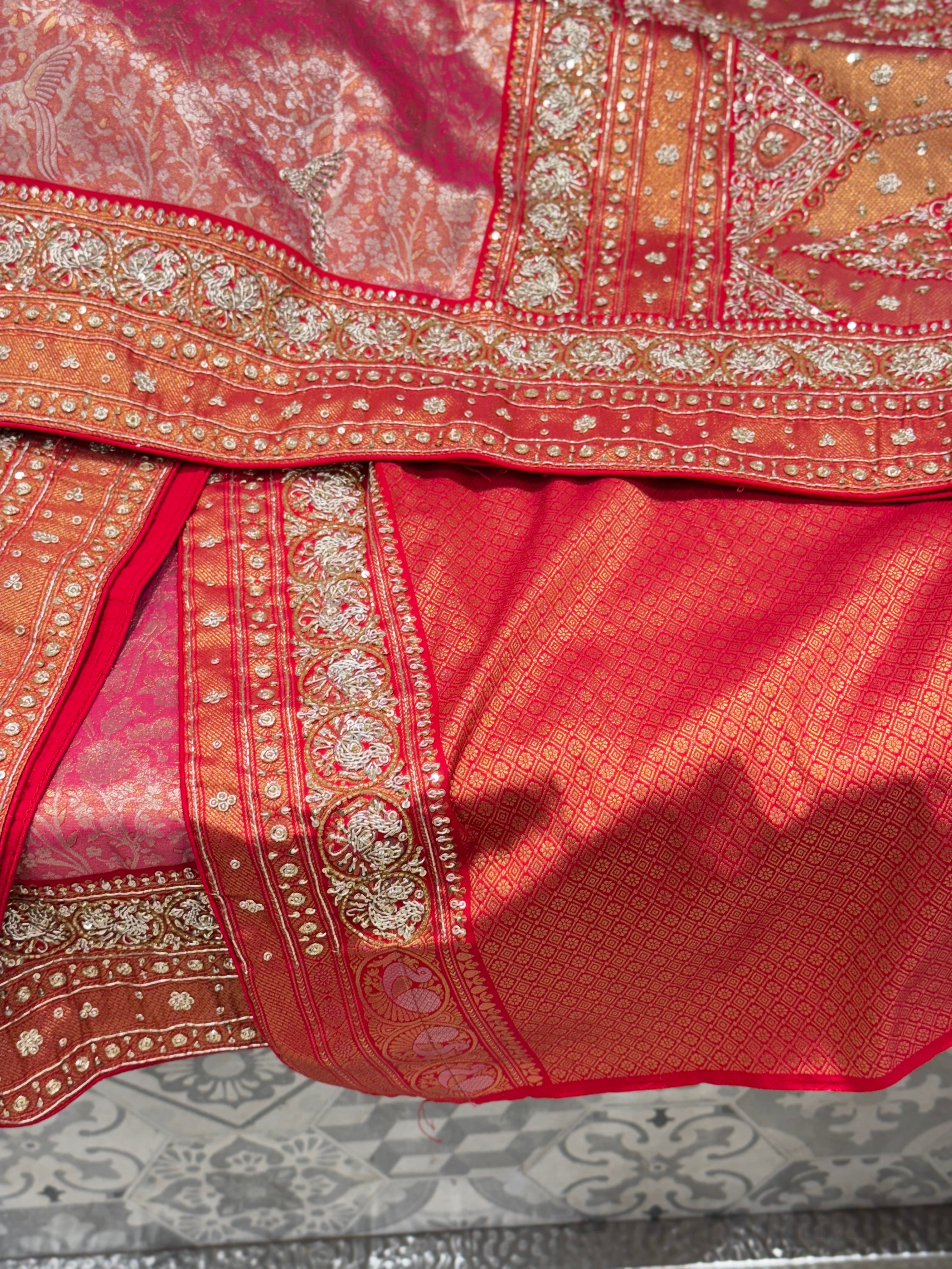 Crimson Kanjivaram Zardosi Hand Embroidery Saree