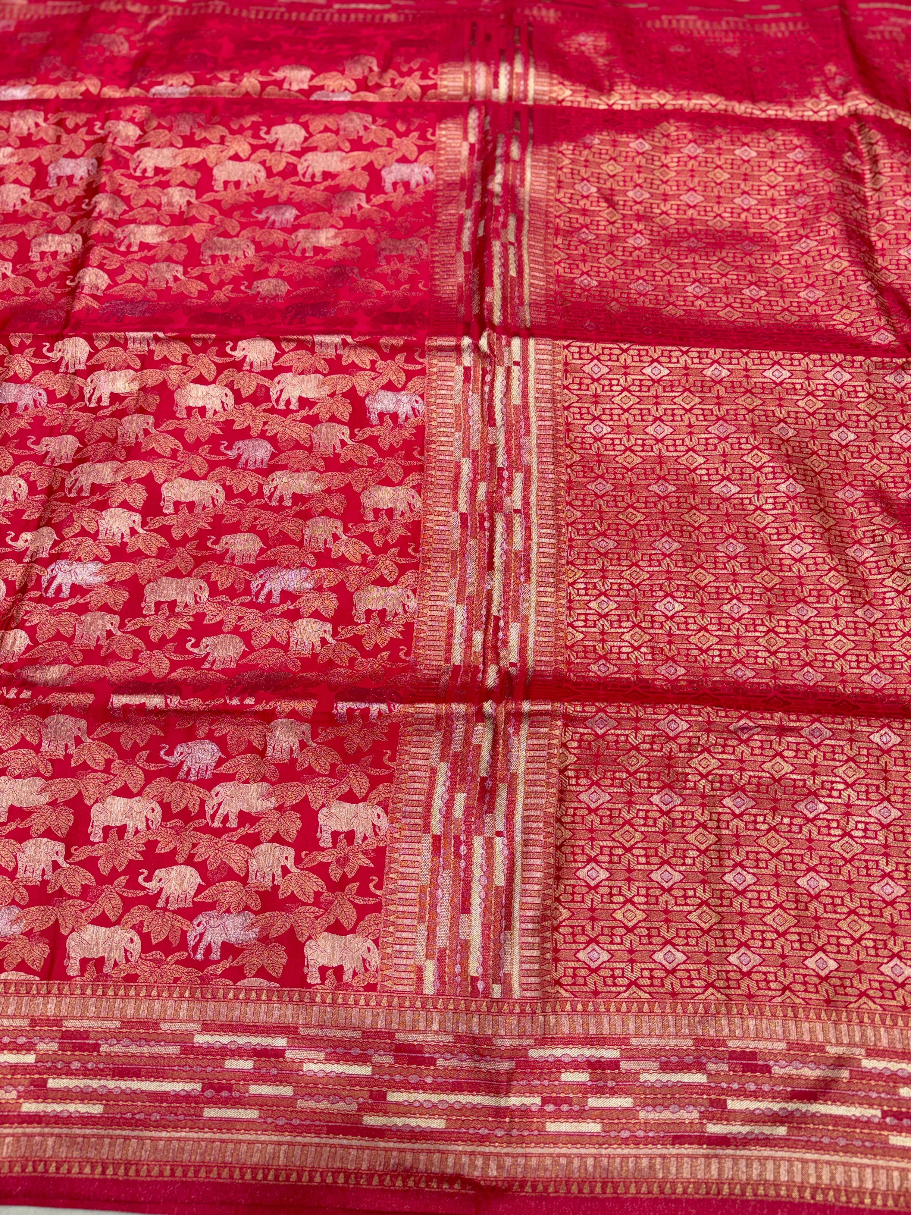Rani Pink Banarasi Soft Silk Semi Elephant Motif Saree