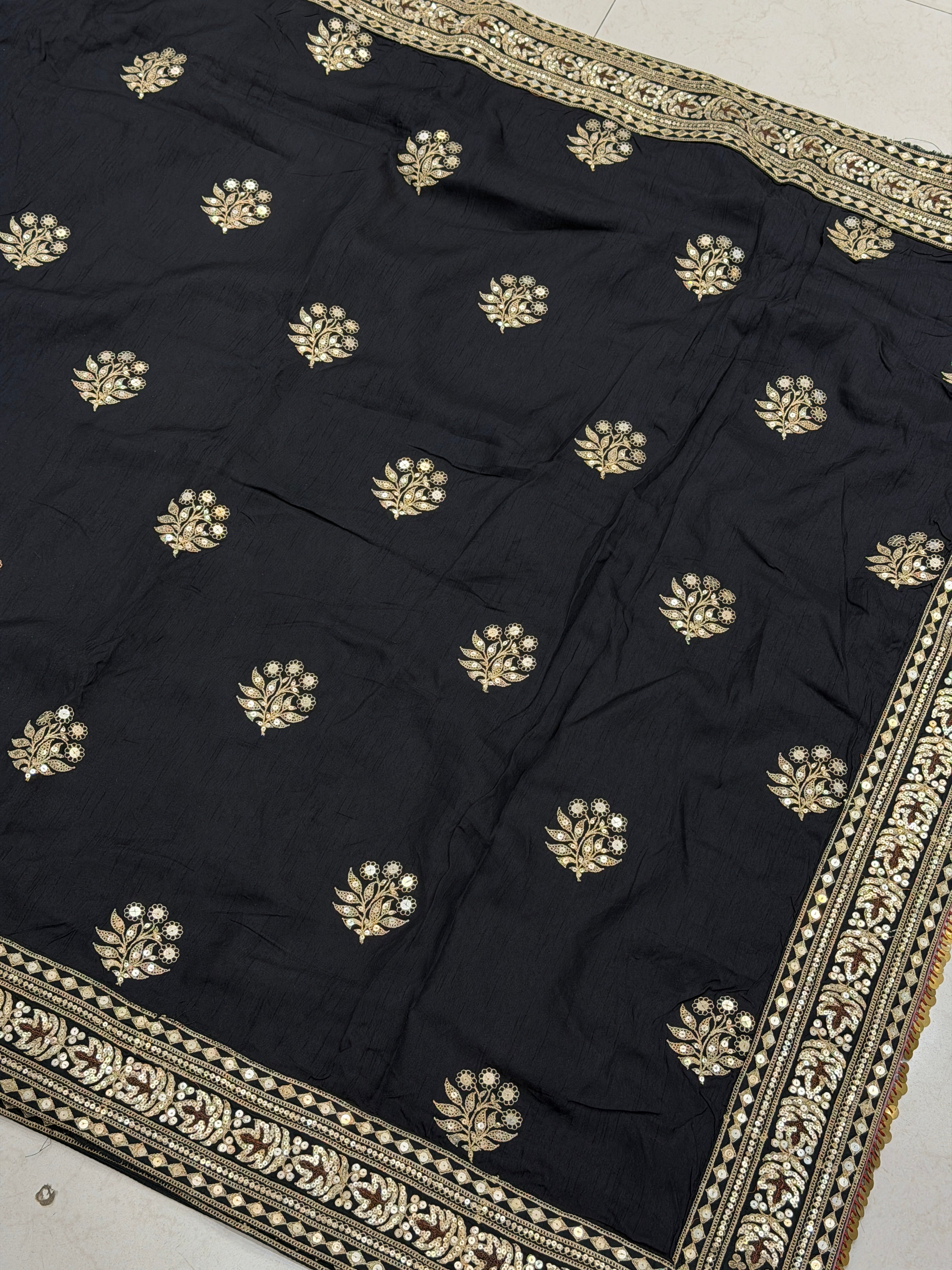 Black Marodi Embroidery Butta Sabyasachi Inspired Pure Silk Saree