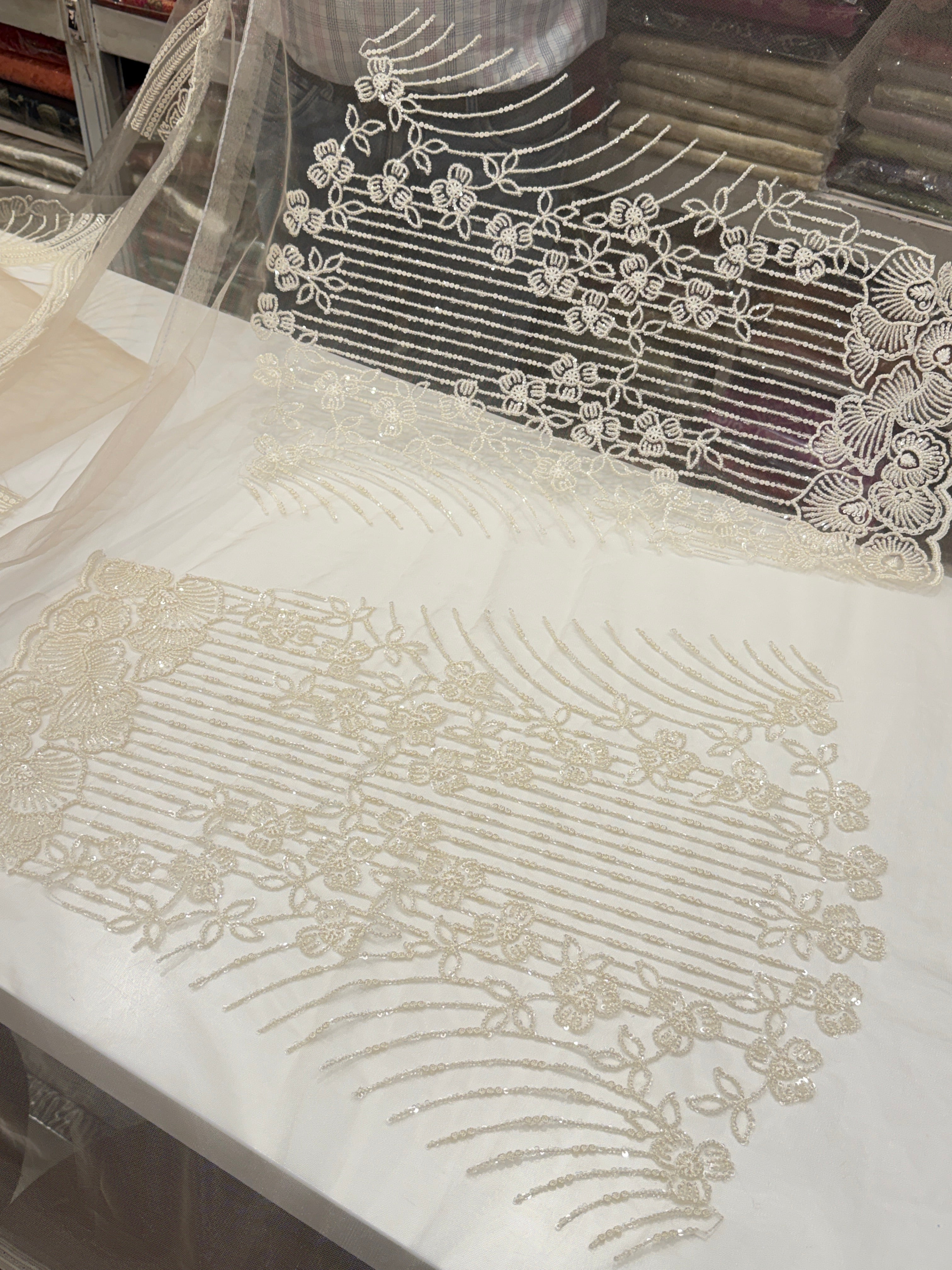 Golden Net Resham Moti Embroidery Soft Saree