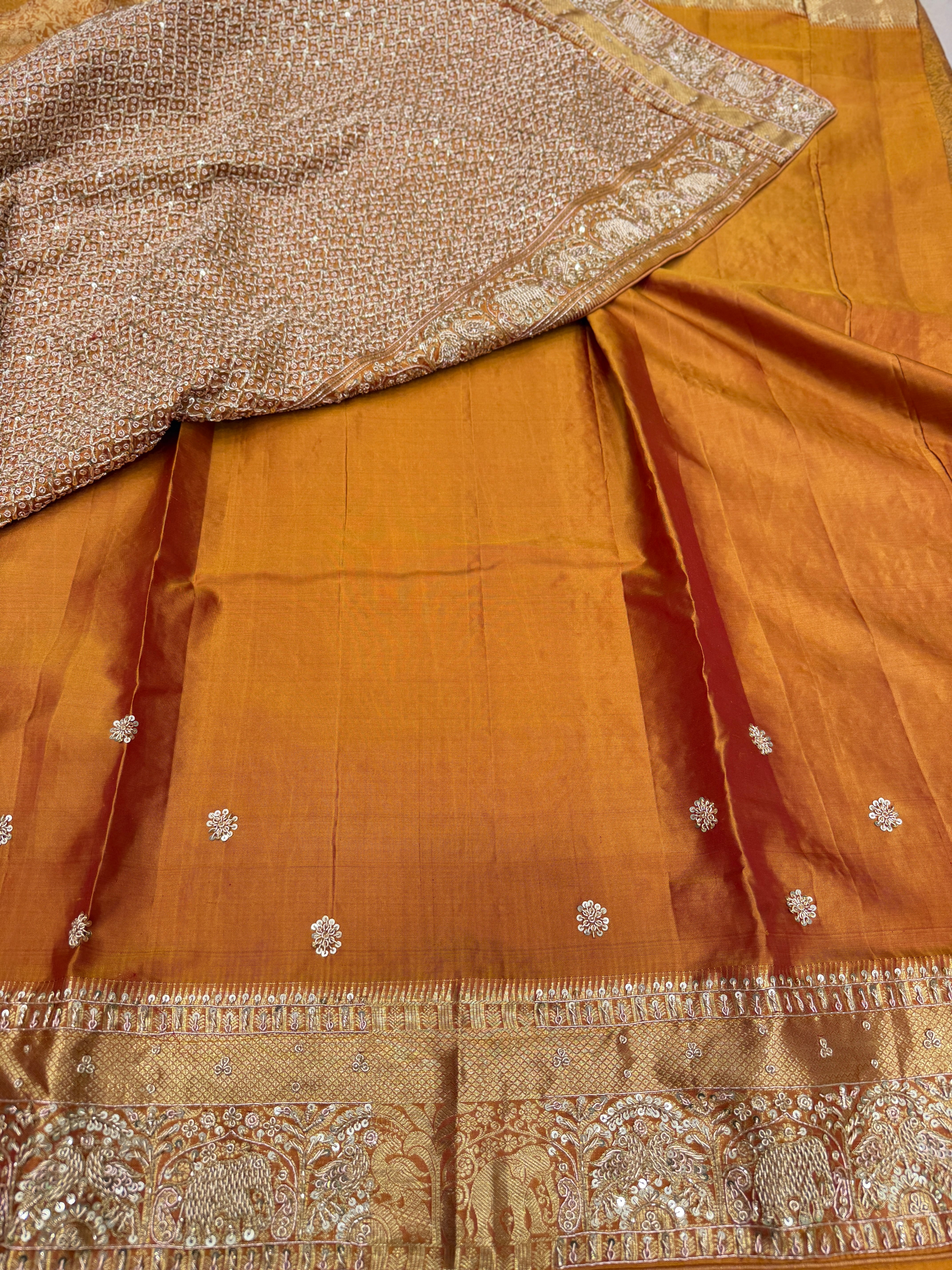 Mustard Yellow Kanjivaram Peacock Motif Hand Embroidery Zardosi Saree