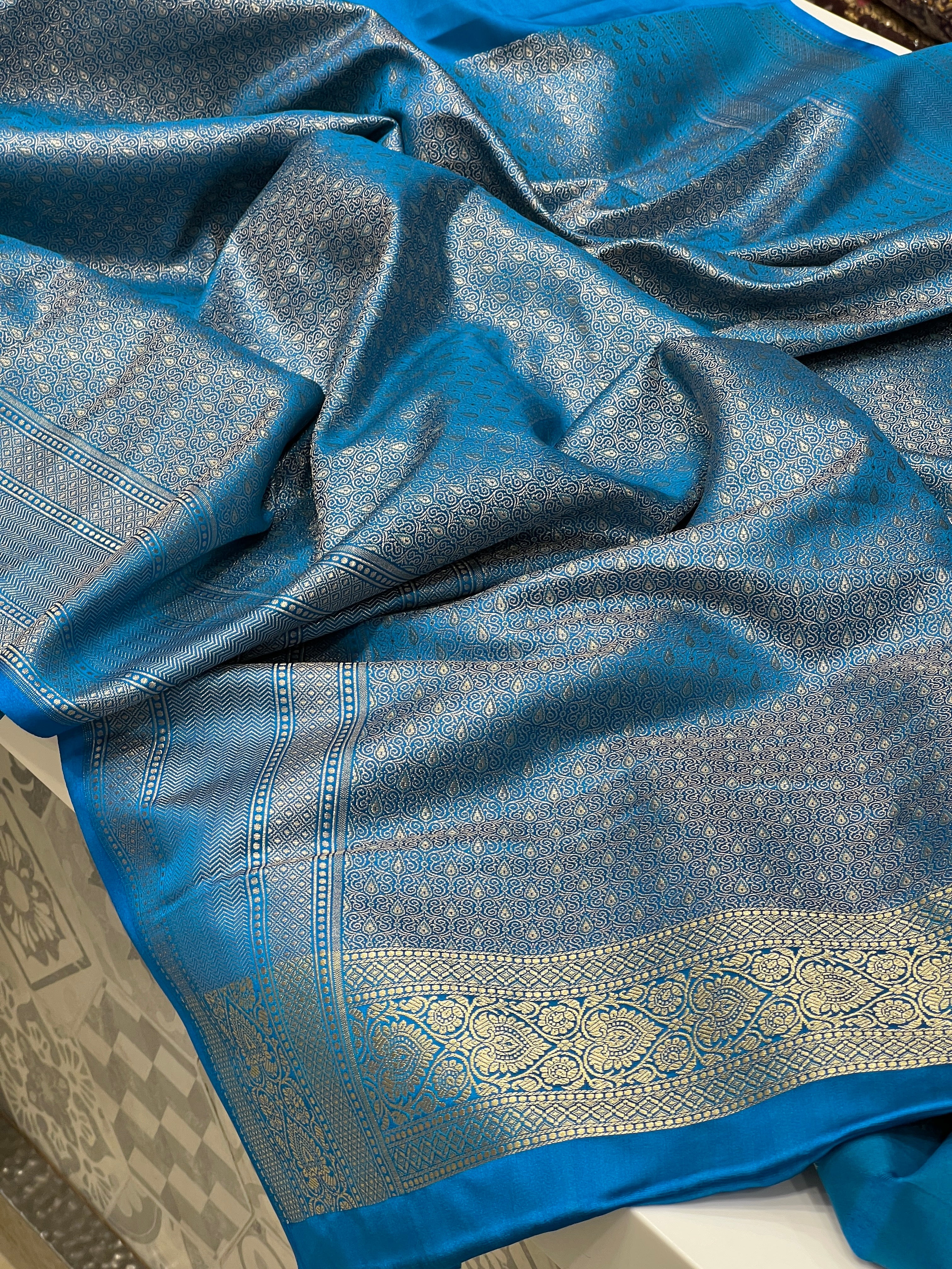 Blue Banarasi Silk Heart Border Saree
