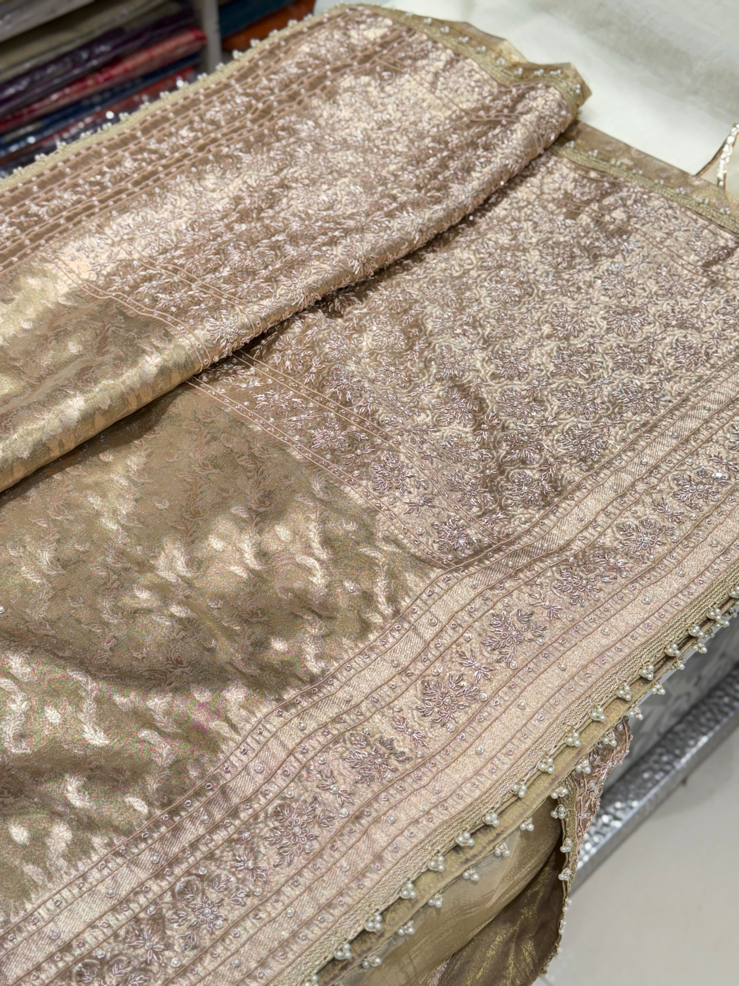 Golden Banarasi Tissue Zardosi Saree