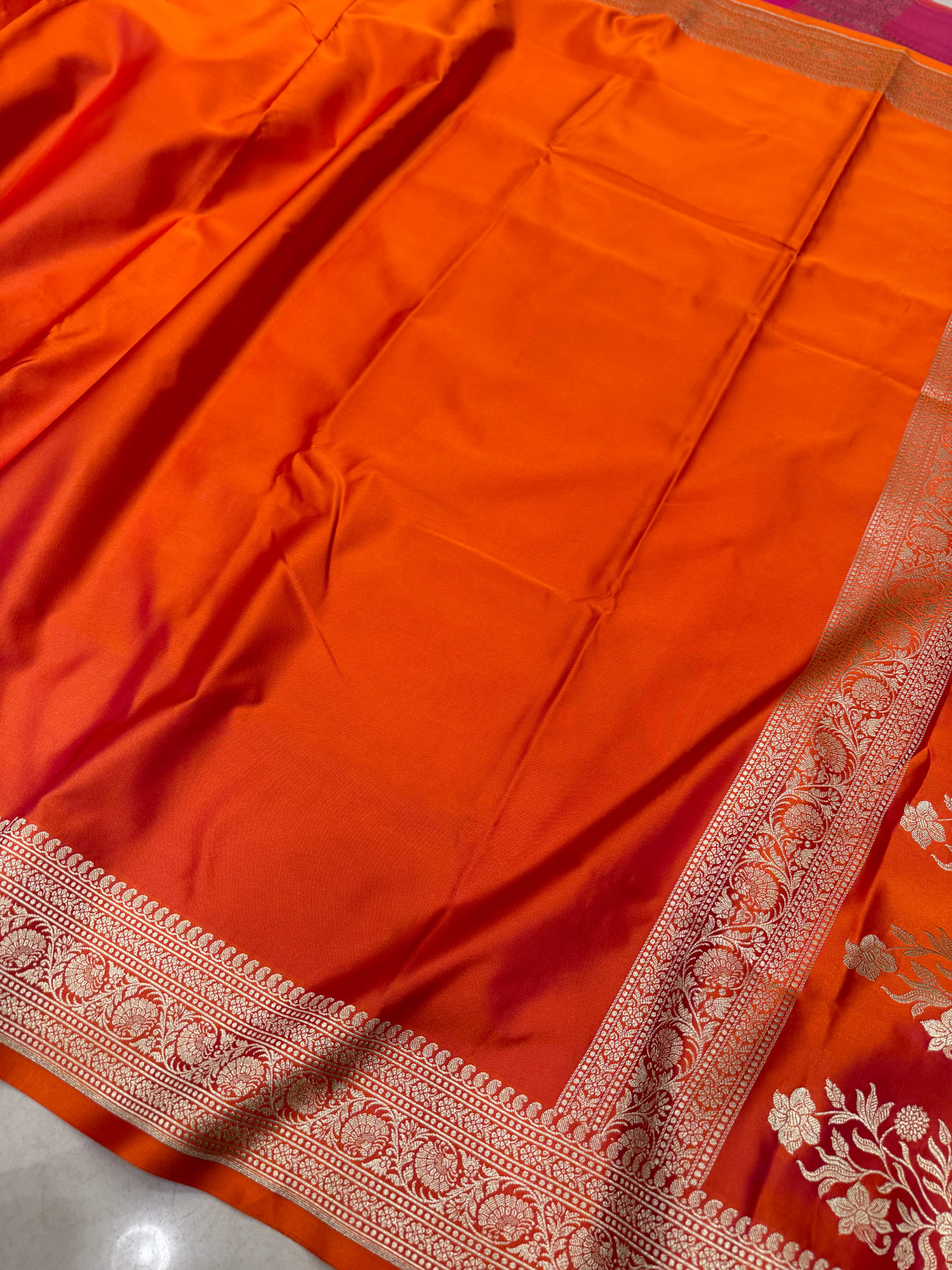 Orange Banarasi Silk Plain Body Saree