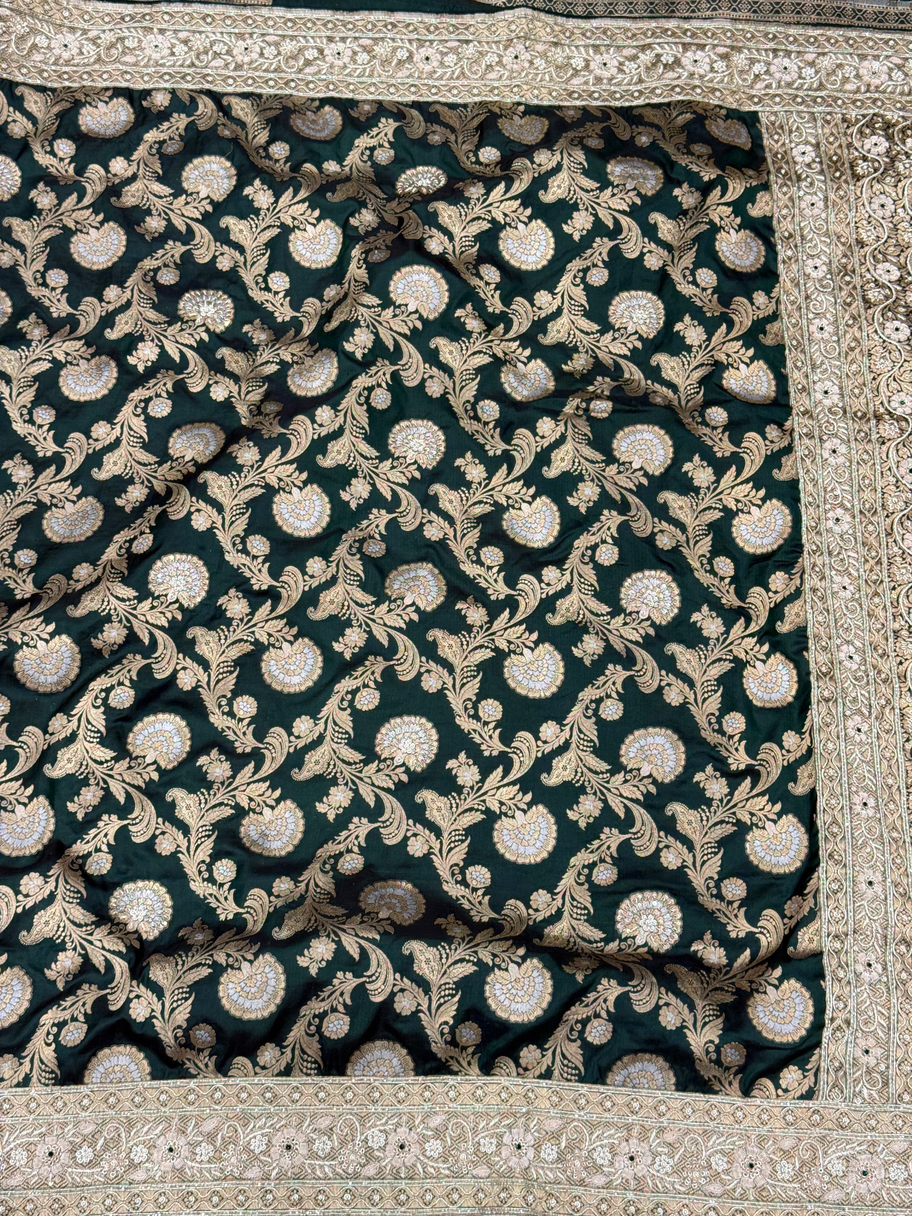 Bottle Green Banarasi Katan x Zardosi Hand Embroidery