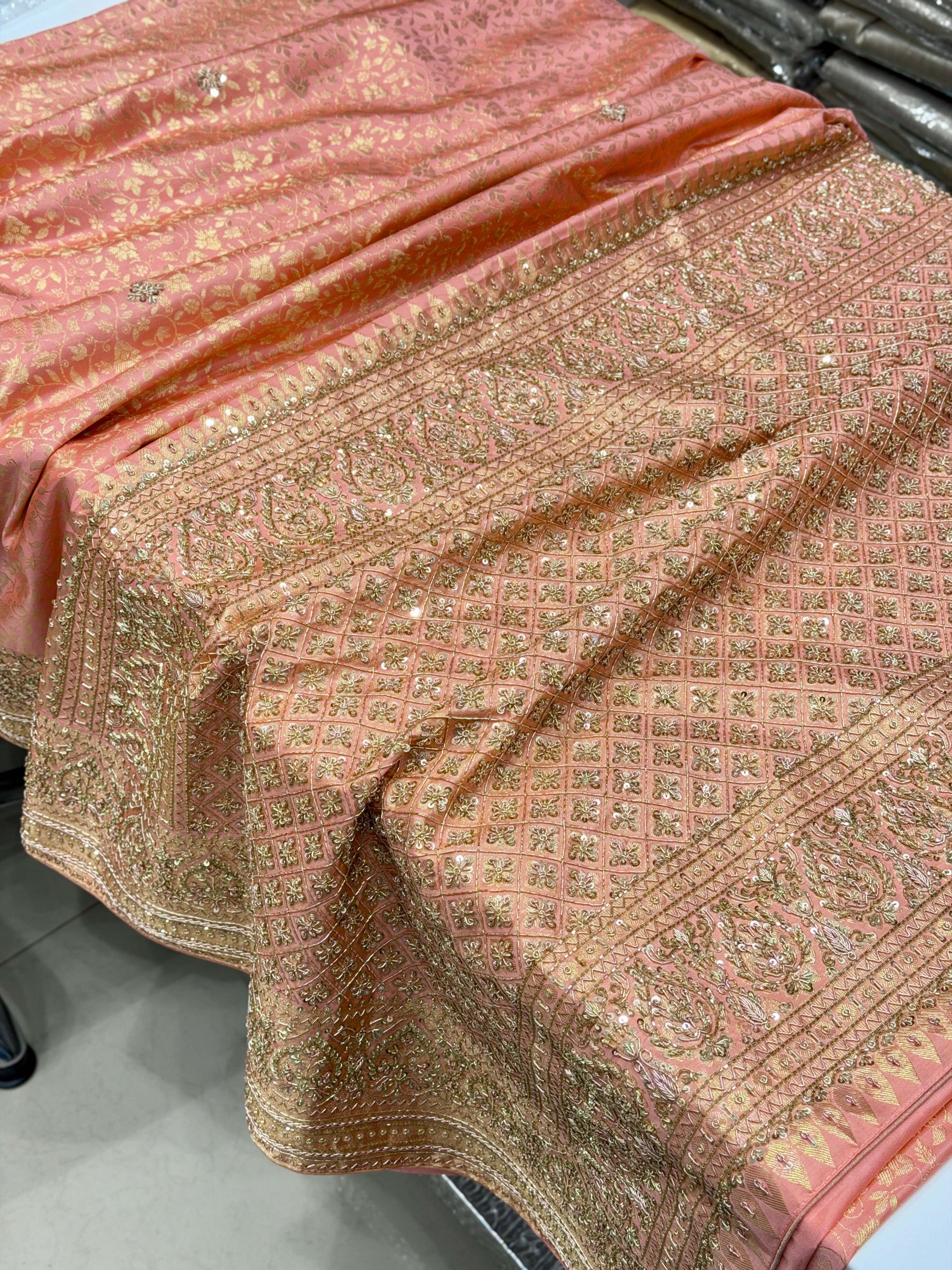 Pastel Kanjivaram Zardosi Hand Embroidery Saree