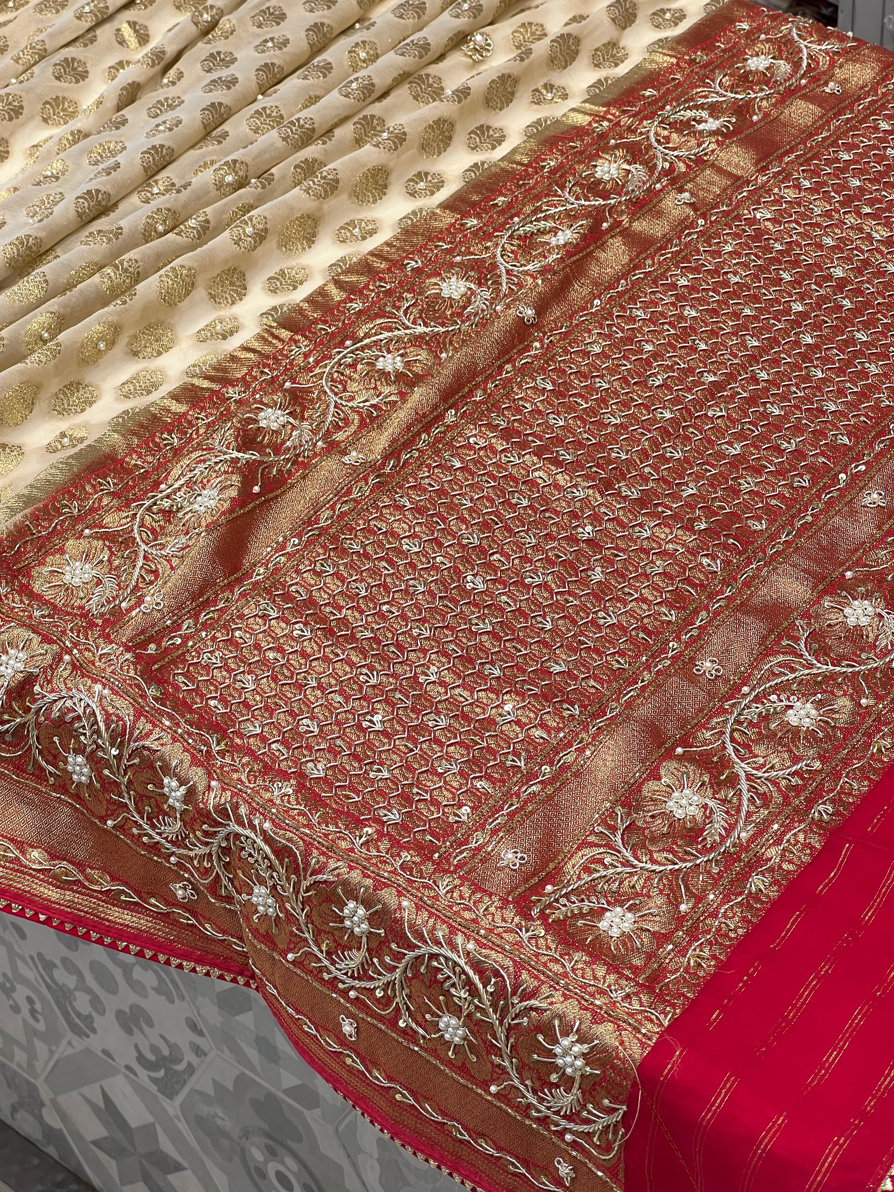 Beige Khaddi Georgette Butti Zardosi Saree