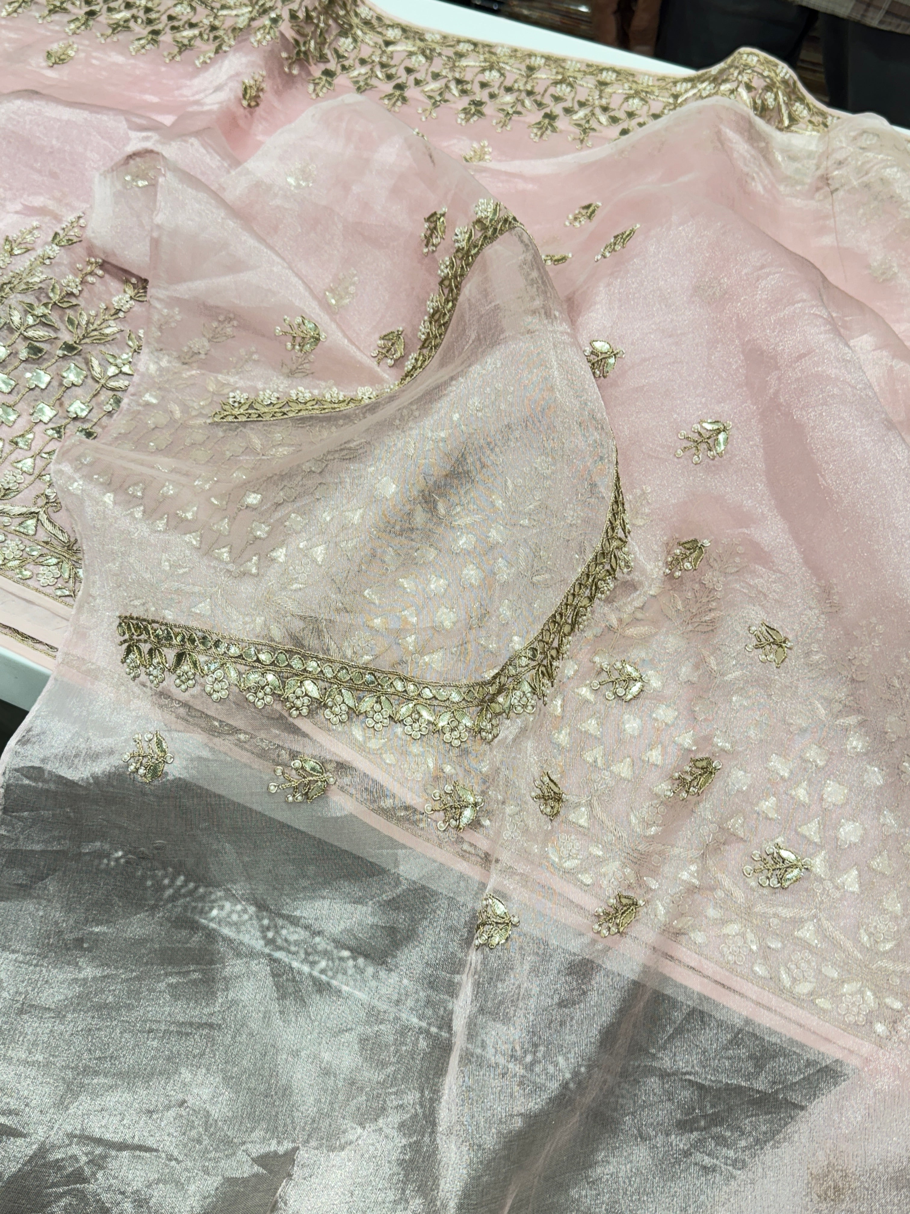 Pink Tissue Handloom Gotapatti Saree