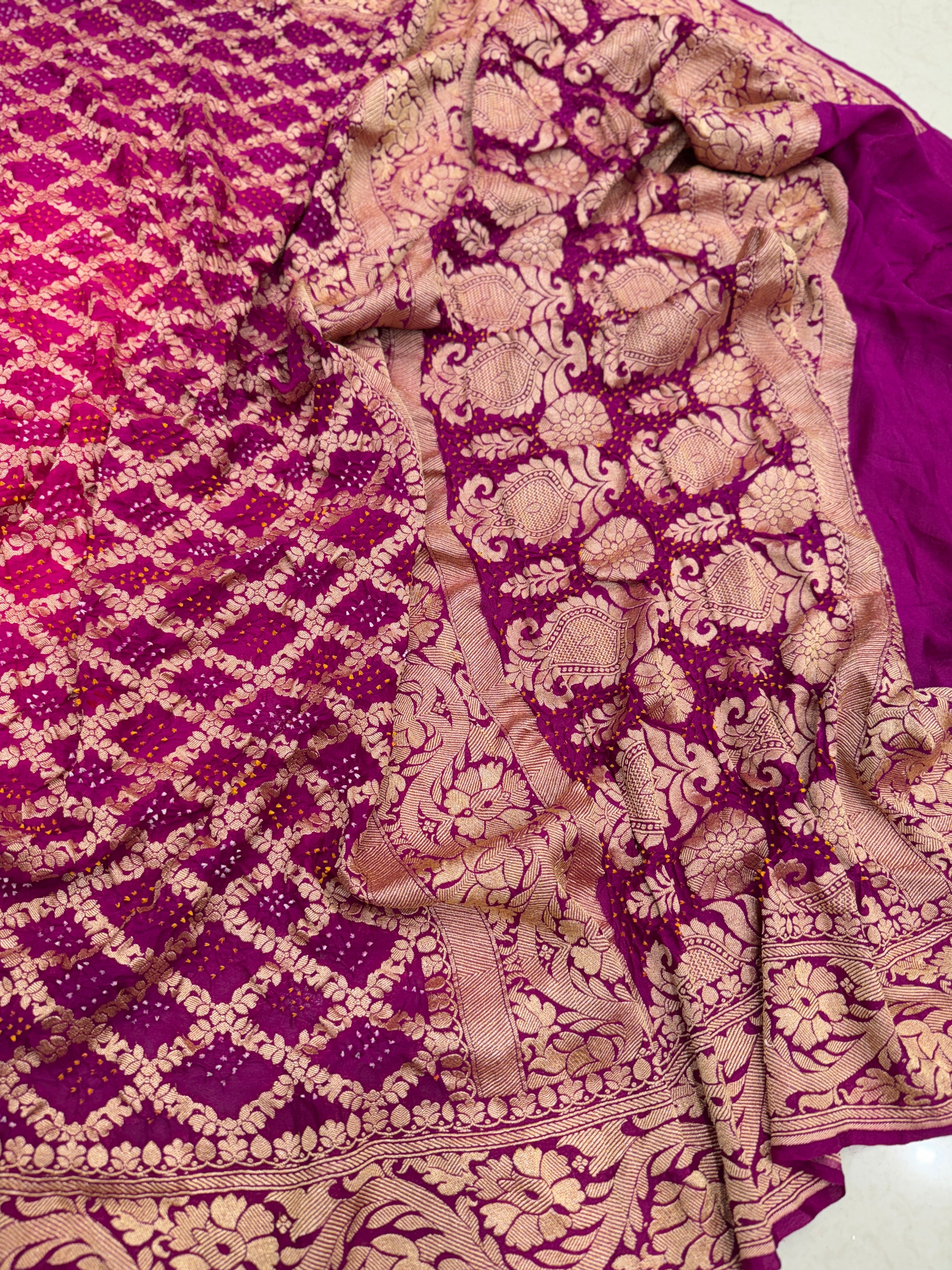 Shaded Rani Purple Bandhej Bandhini Saree
