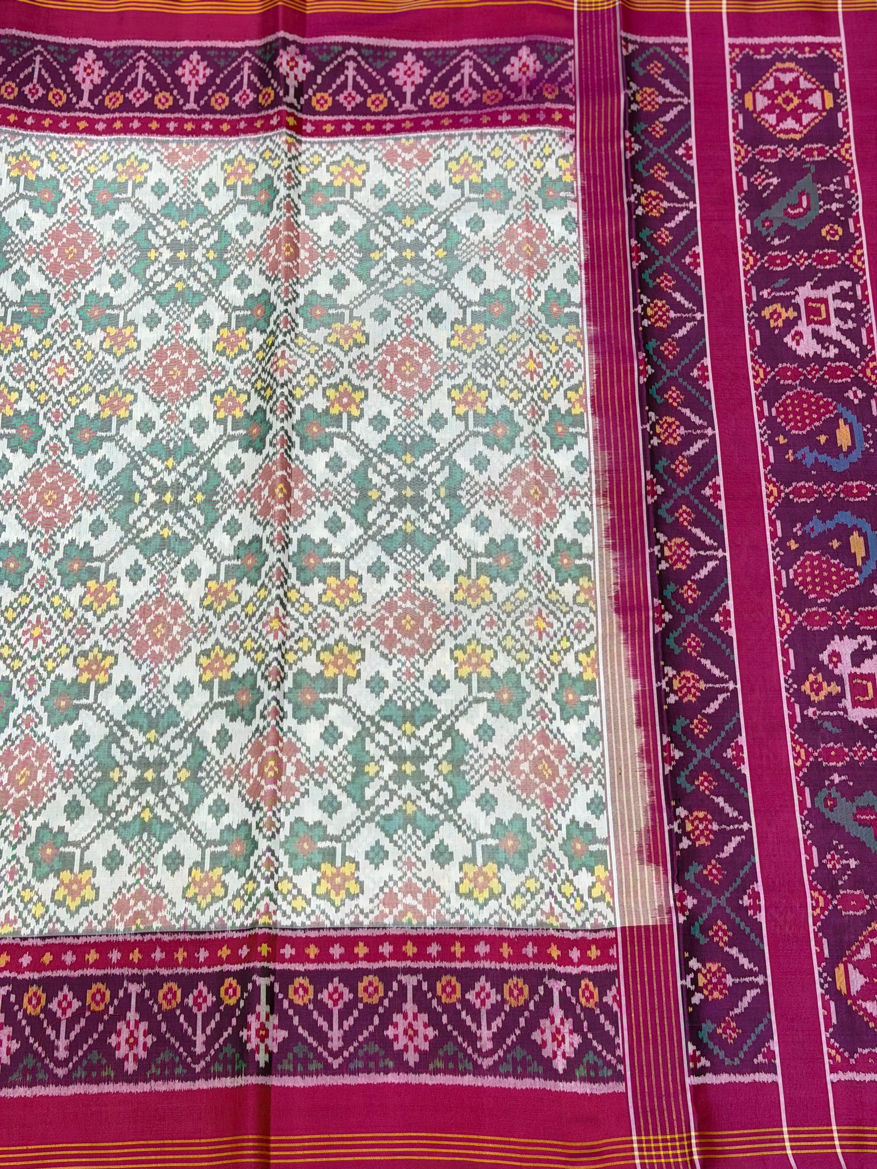 White Rani Navratna Patan Patola Handloom Pure Silk Saree
