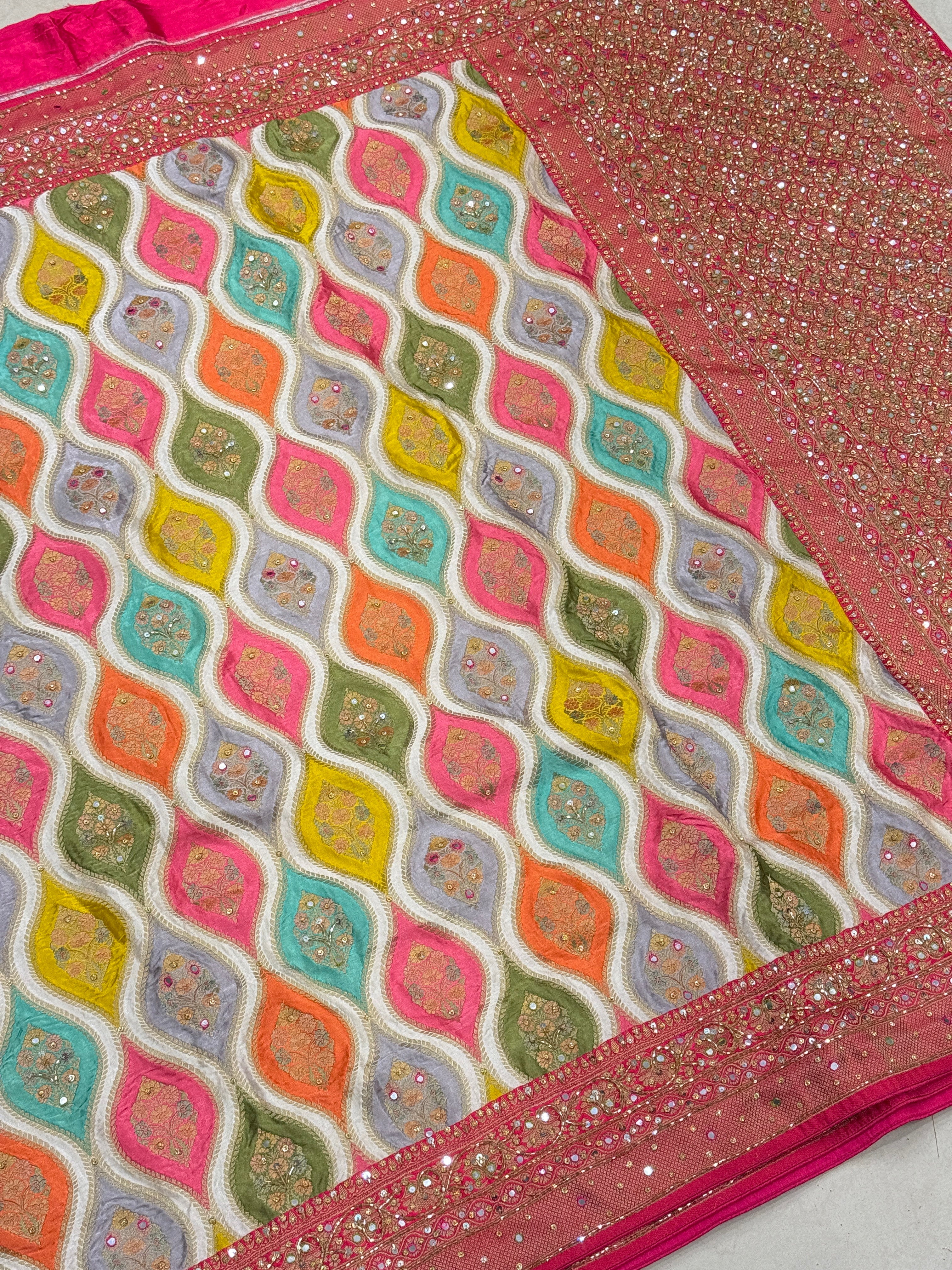White Rani Rangkat Modal Satin Hand Embroidery Saree
