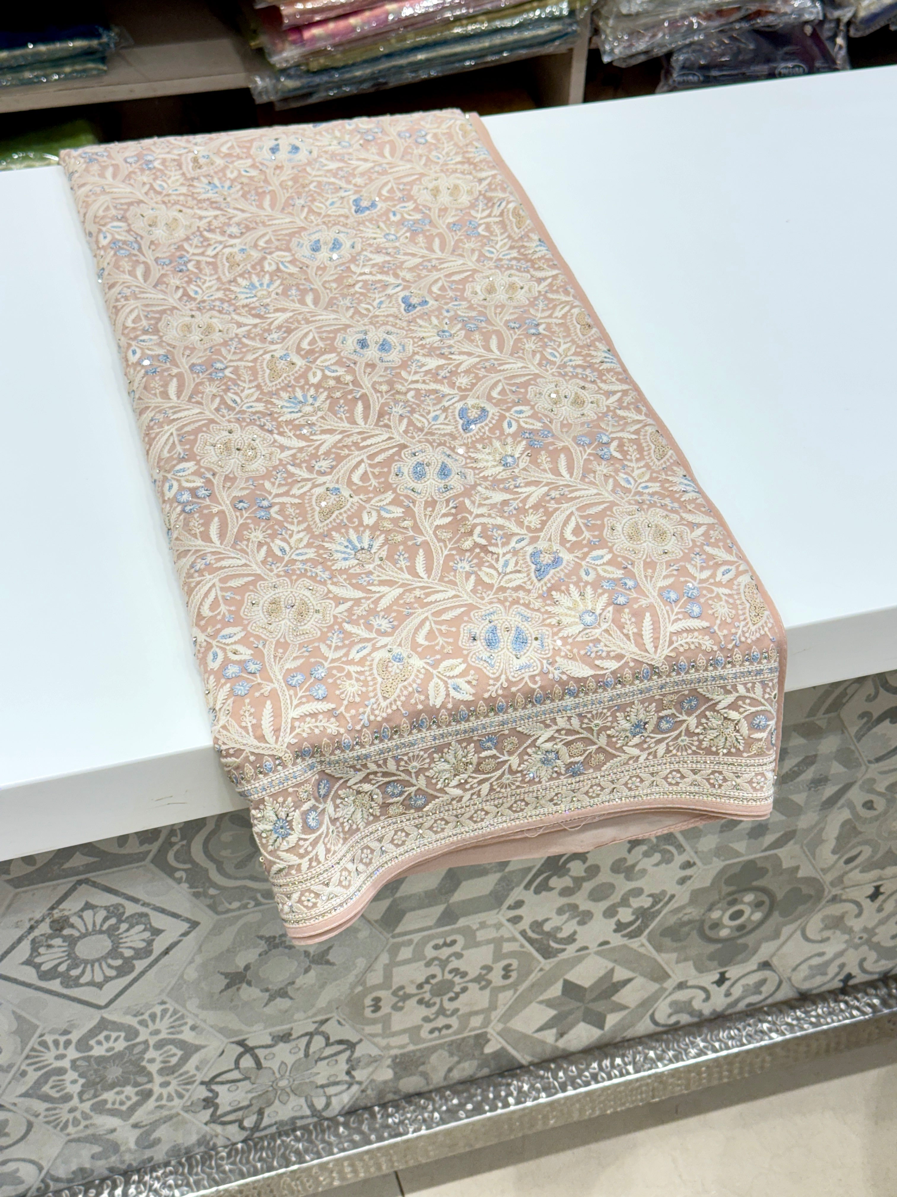Nude Pink Chikankari Saree